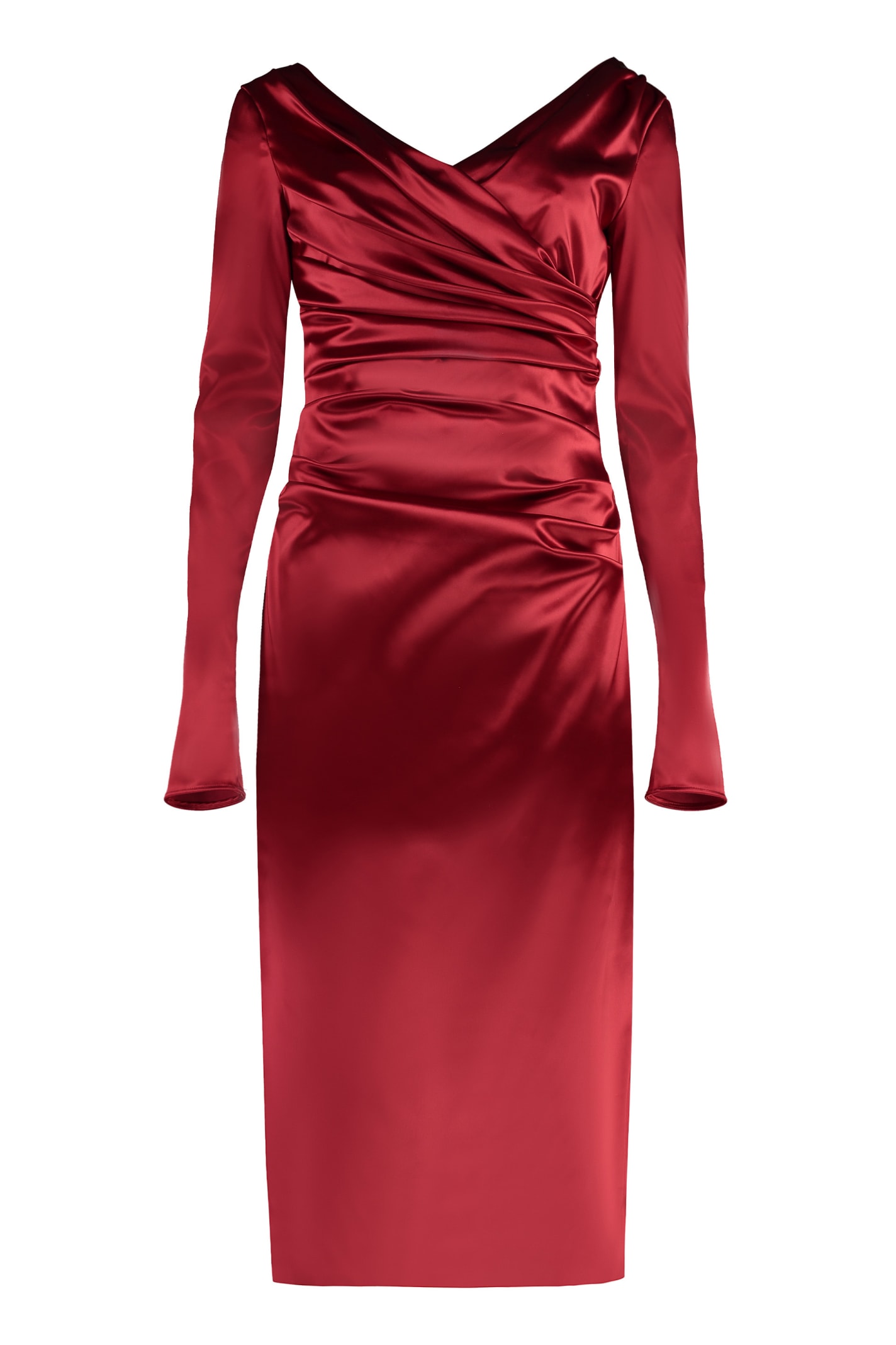 Dolce & Gabbana Satin Midi Dress In Red