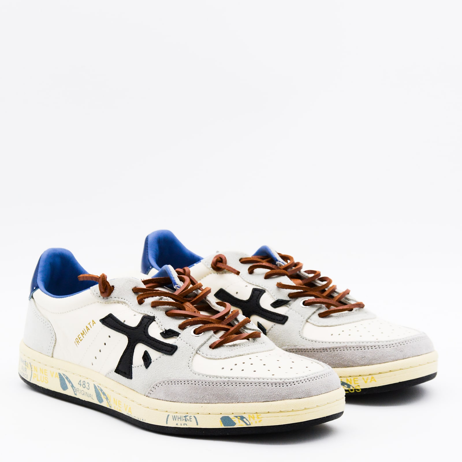Premiata Multicolor Leather Sneakers In White
