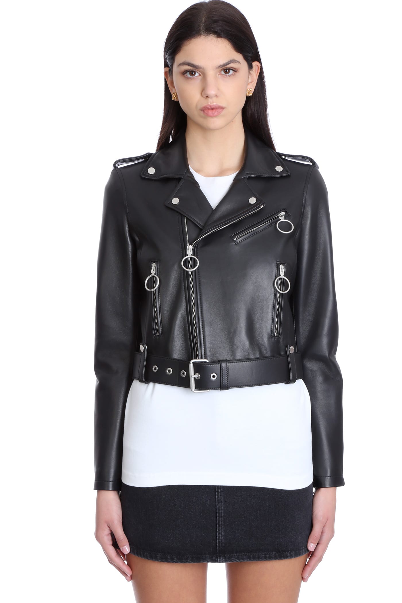 Off-White Biker Jacket In Black Leather