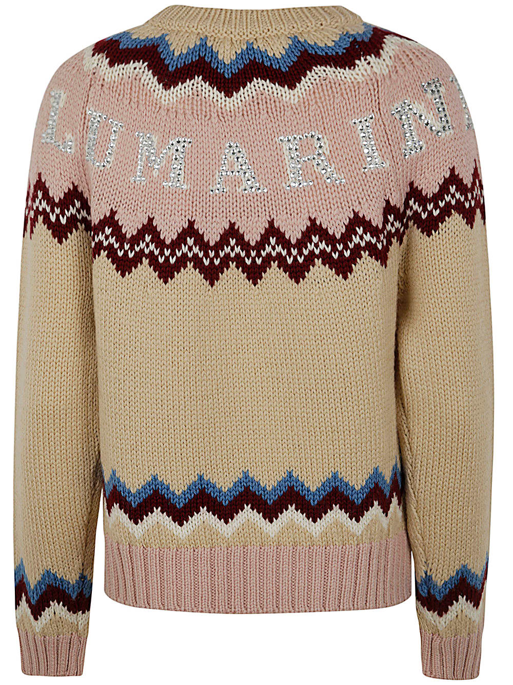 Shop Blumarine Jaquard Crew Neck Sweater In Beige Str Silver Pin