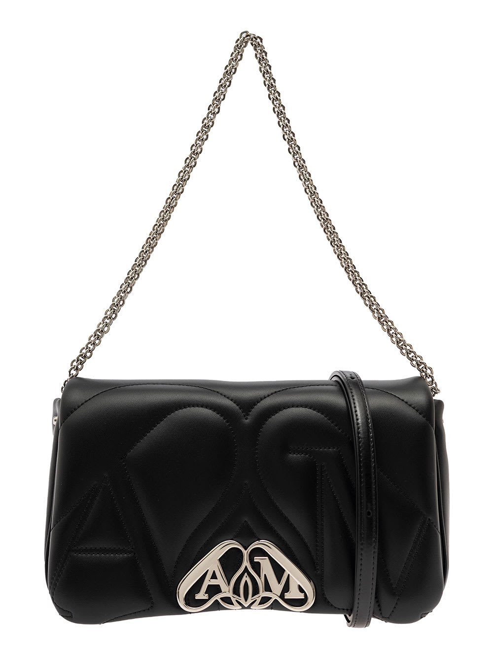 Alexander Mcqueen The Seal Black Shoulder Bag With Seal Detail In Matelassé Leather Woman