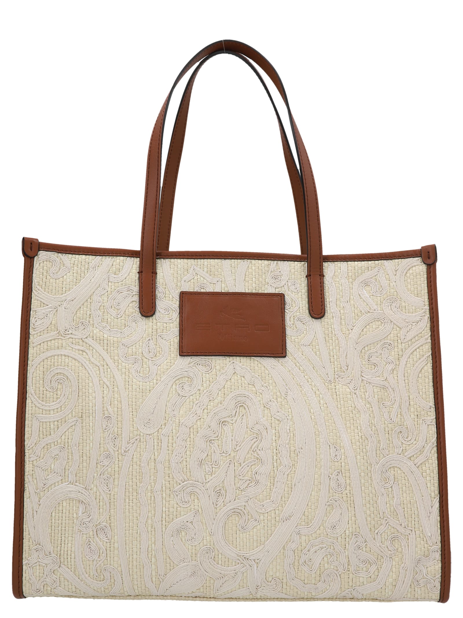 ETRO Globetrotter Pattern Canvas Shopping Tote Bag for Women