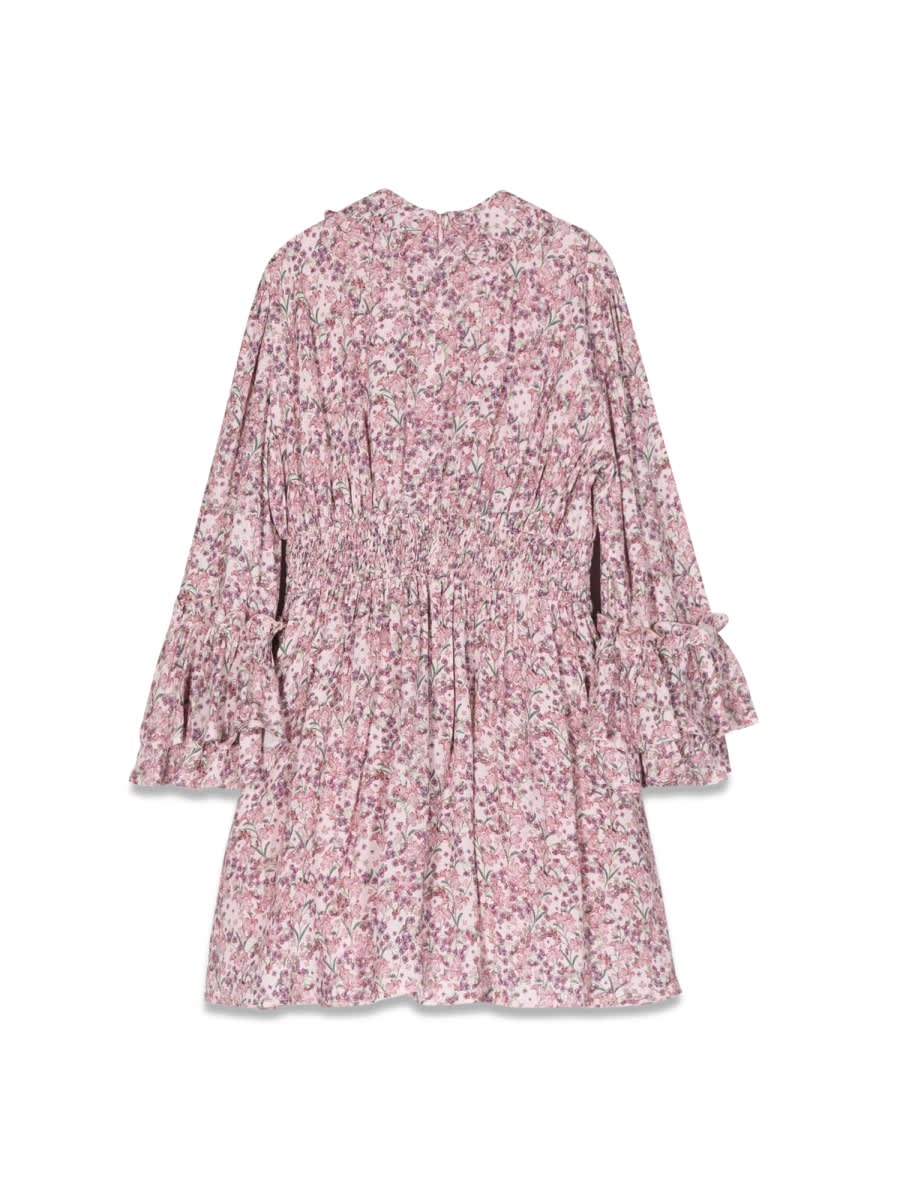 Shop Simonetta Dress With Ruffled Collar And Sleeves In Multicolour