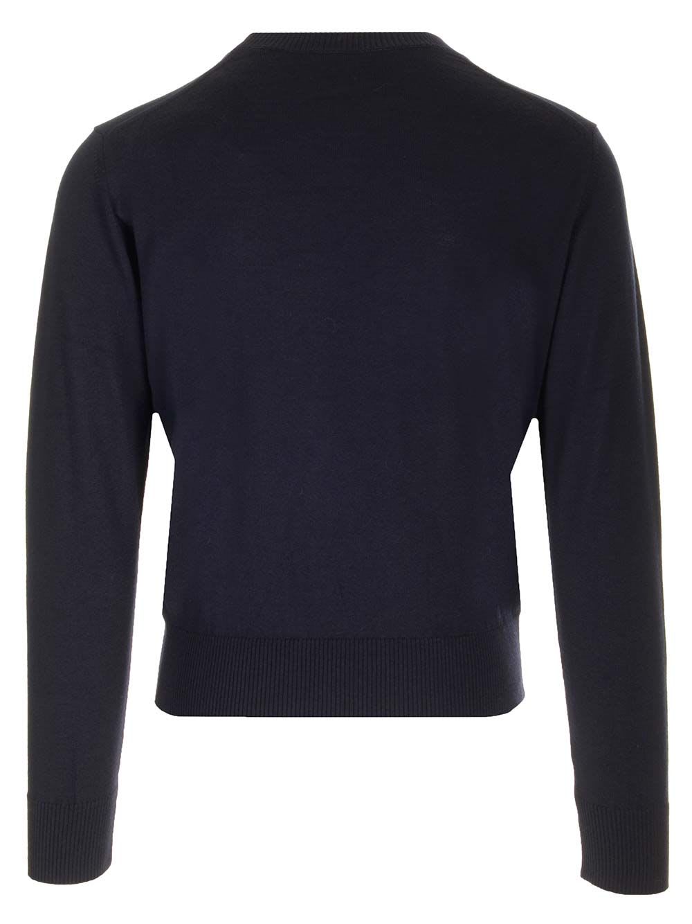 Ami Alexandre Mattiussi Ami Navy Blue Cotton Jersey Sweater With Signature Embroidered Motif In Blue