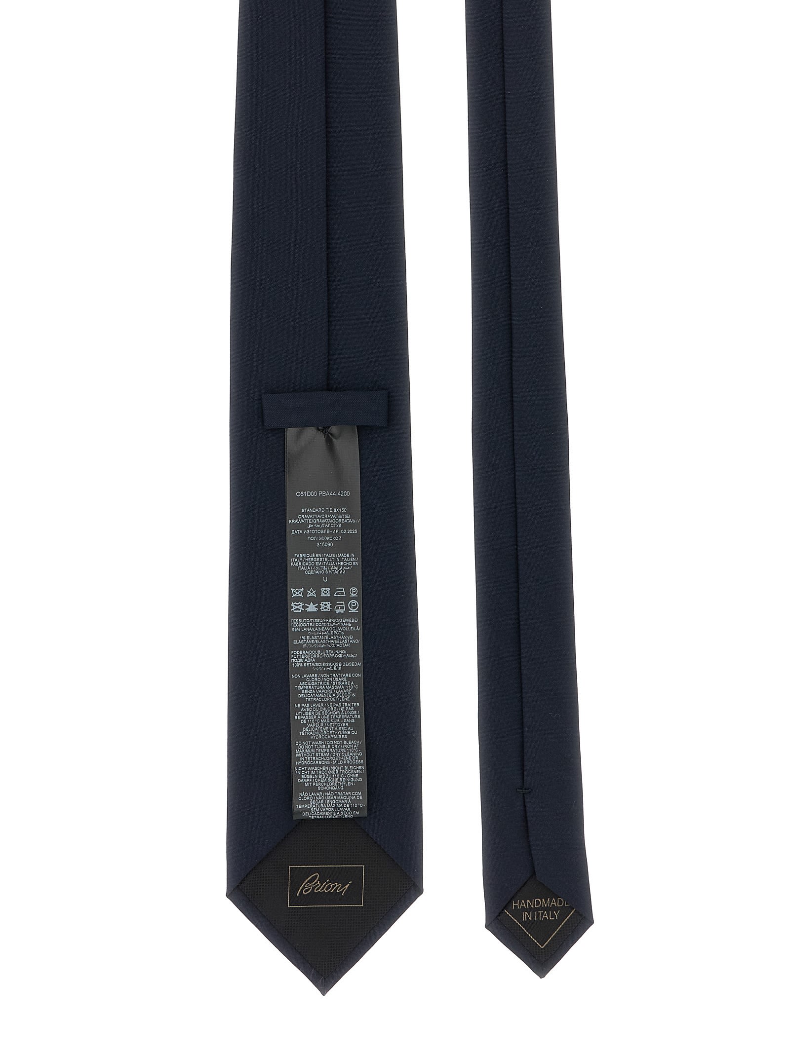 Brioni Slim Textured Wool Tie With Pointed Tip In Blue