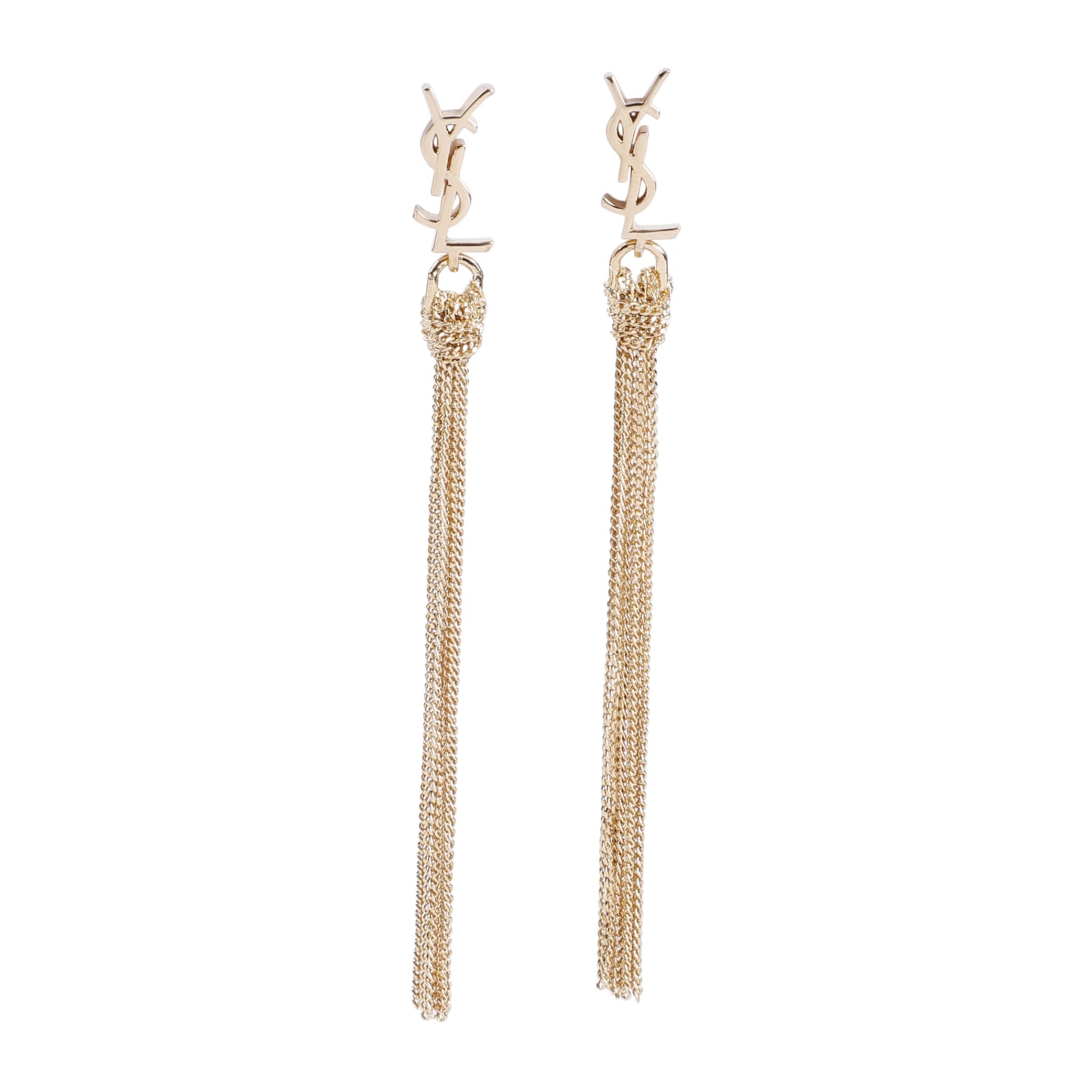 Saint Laurent Pompons Chains Earrings In Gold