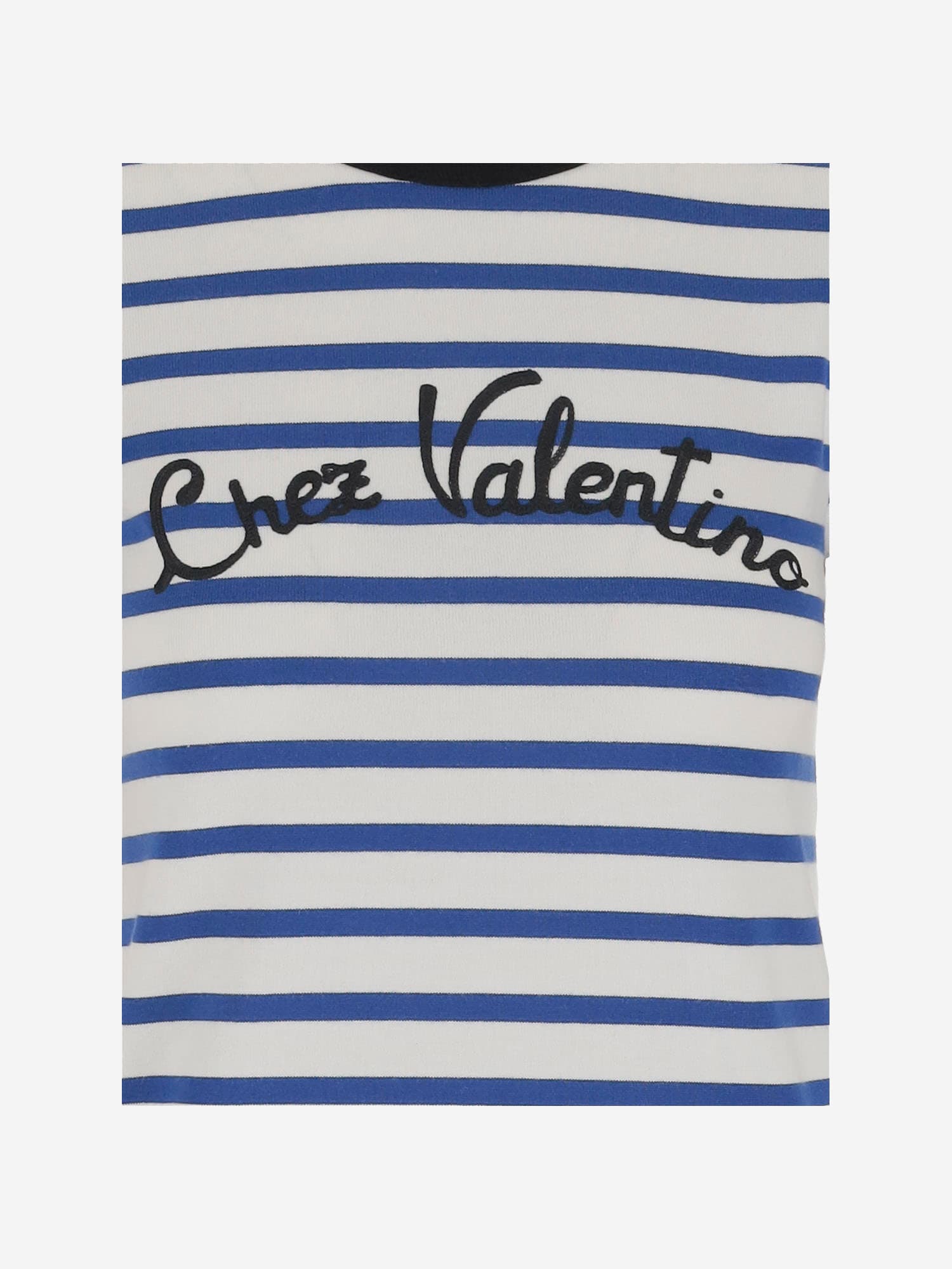 Valentino Womens Striped Embroidered Cotton-jersey T-shirt Avorio Blu In Avorio/blu