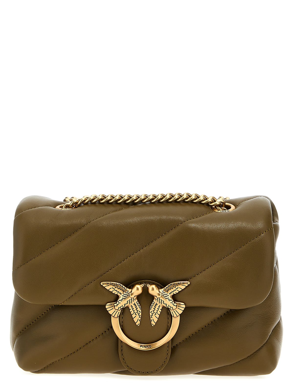 Shop Pinko Love Puff Quilted Mini Shoulder Bag In Piantagione-antique Gold