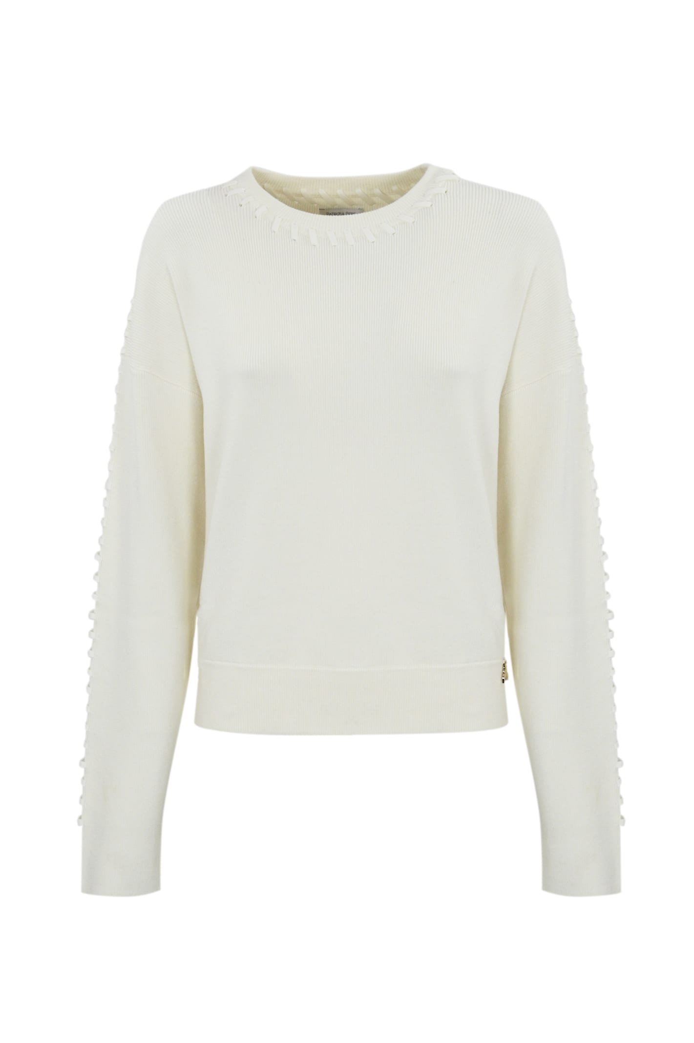 Shop Patrizia Pepe Viscose Blend Sweater With Weaving  In White