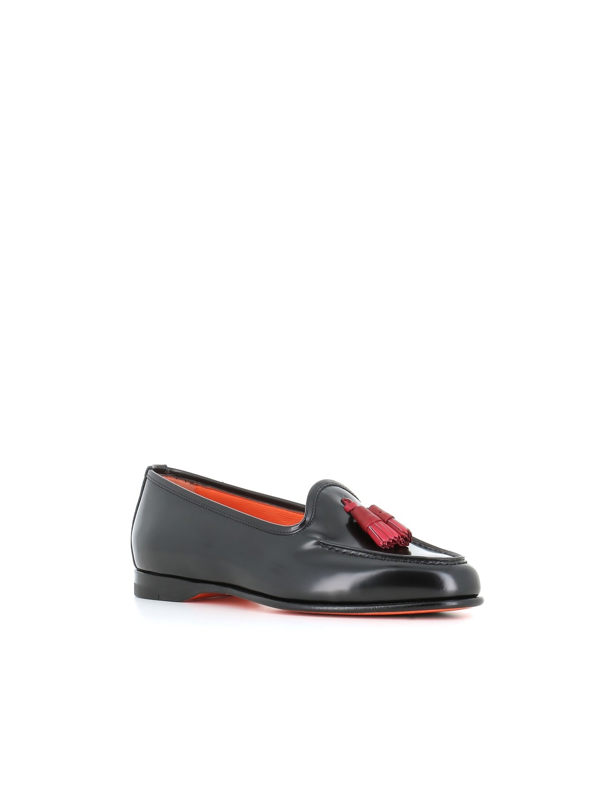 Shop Santoni Tassel Loafer In Black/red