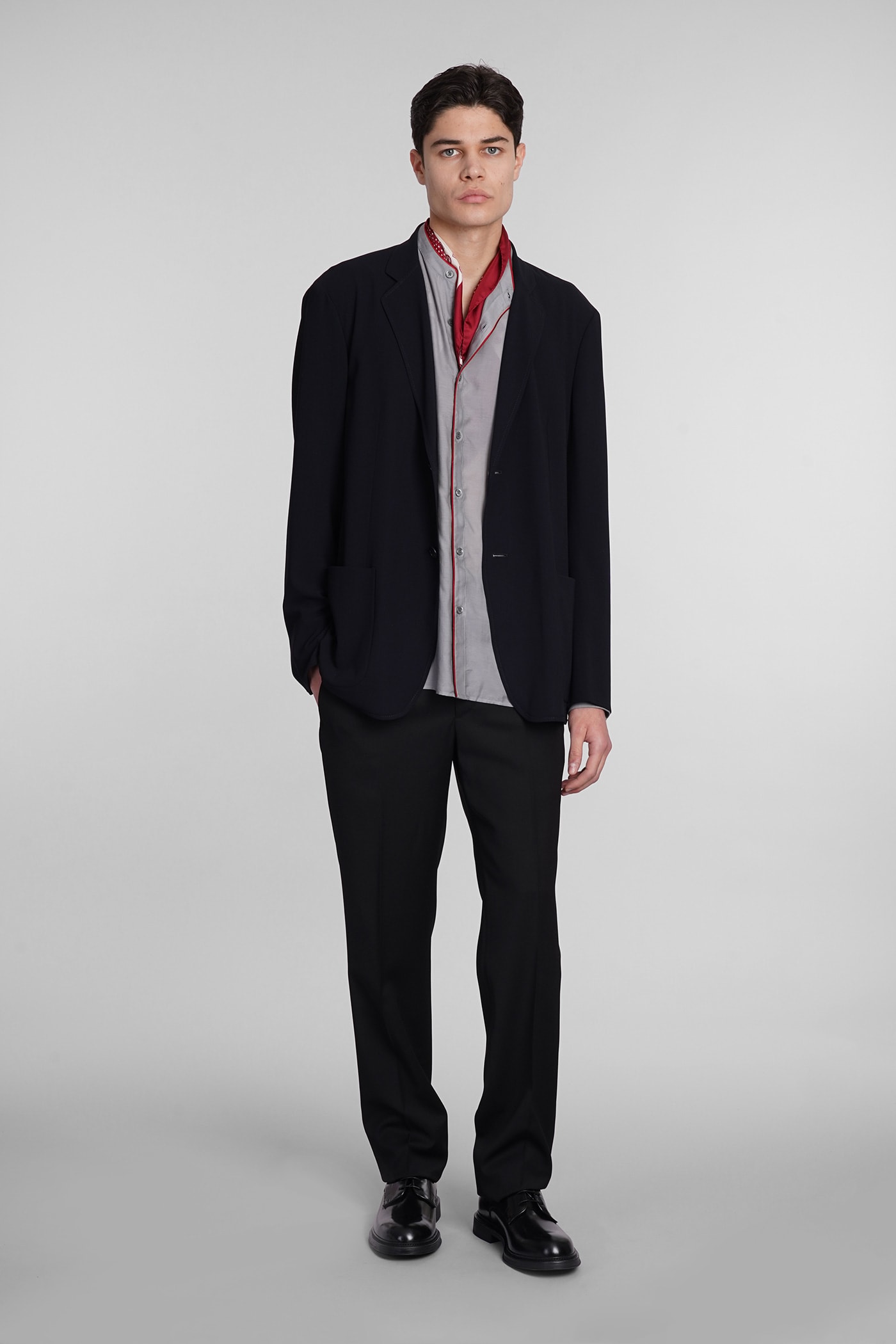 Shop Giorgio Armani Shirt In Grey Wool And Polyester