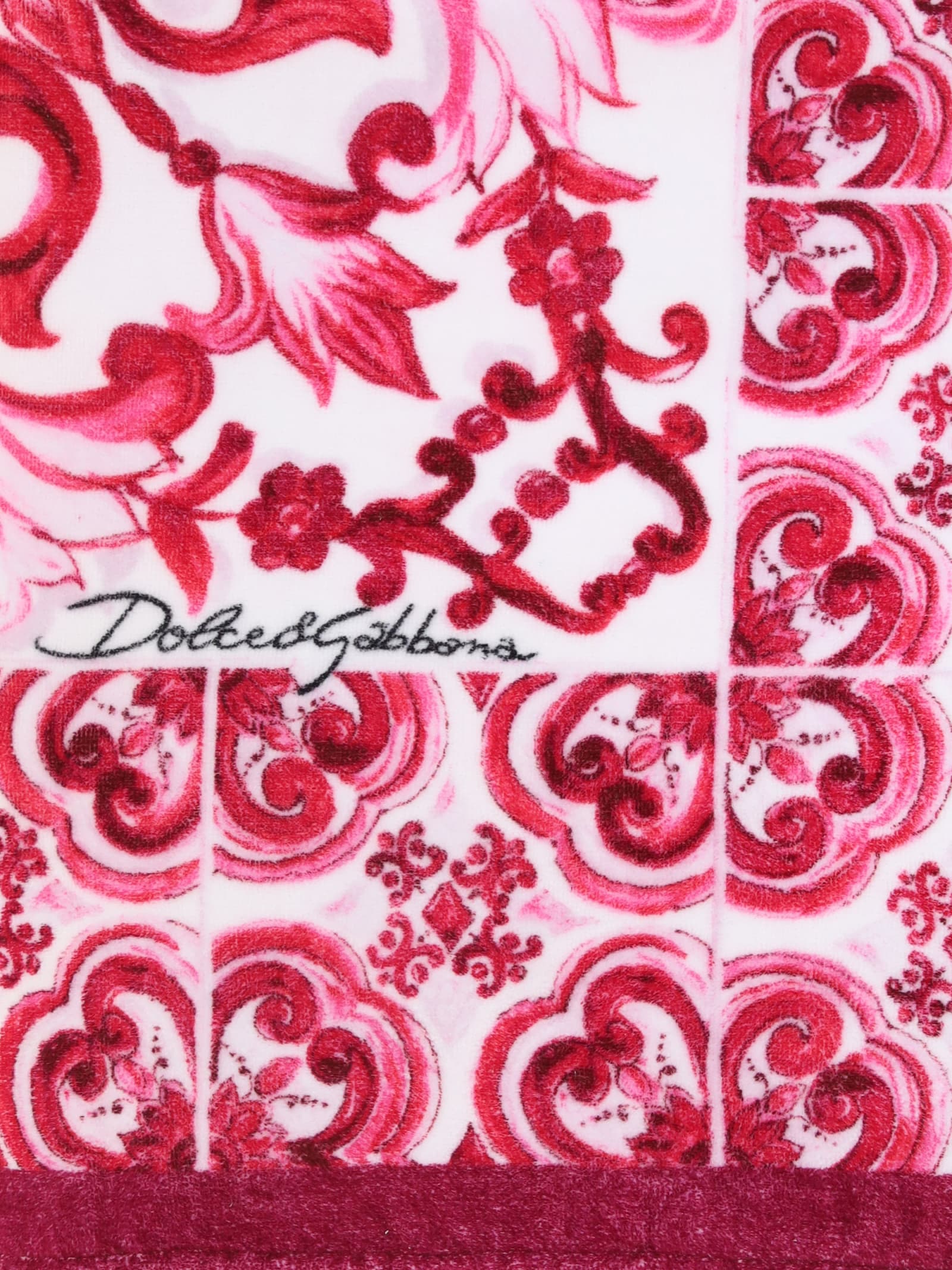 Dolce & Gabbana Maiolica Beach Towel In Tris Maioliche Fuxia
