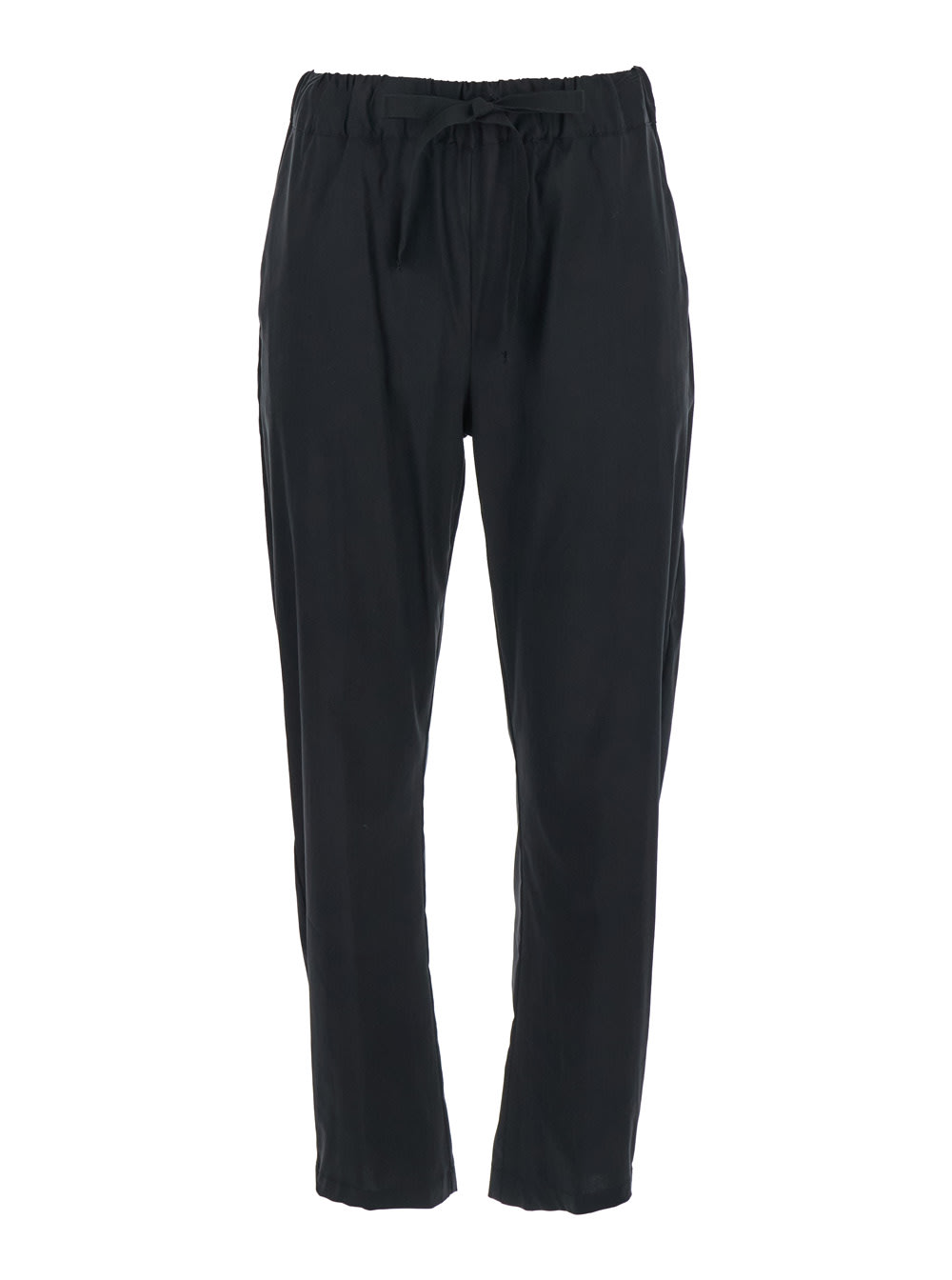 SEMICOUTURE BUDDY BLACK PANTS WITH ELASTIC DRAWSTRING WAIST IN COTTON BLEND STRETCH WOMAN