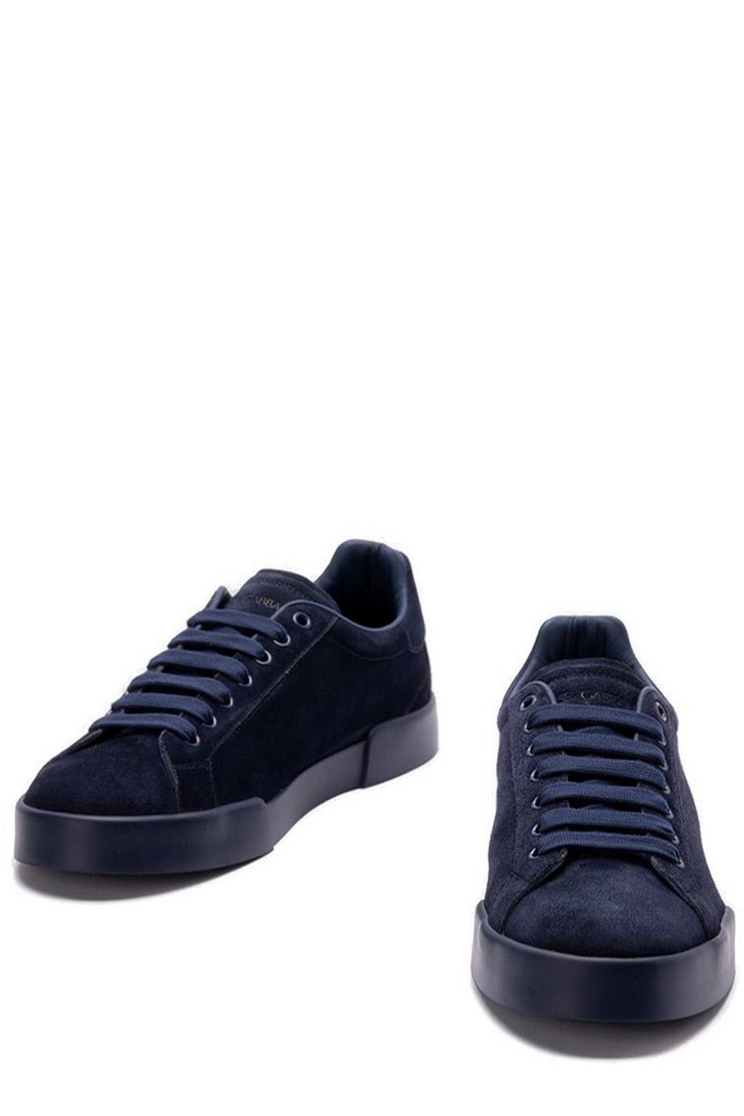 Dolce & Gabbana Round Toe Suede Finish Rubber Sole Sneakers In Blue