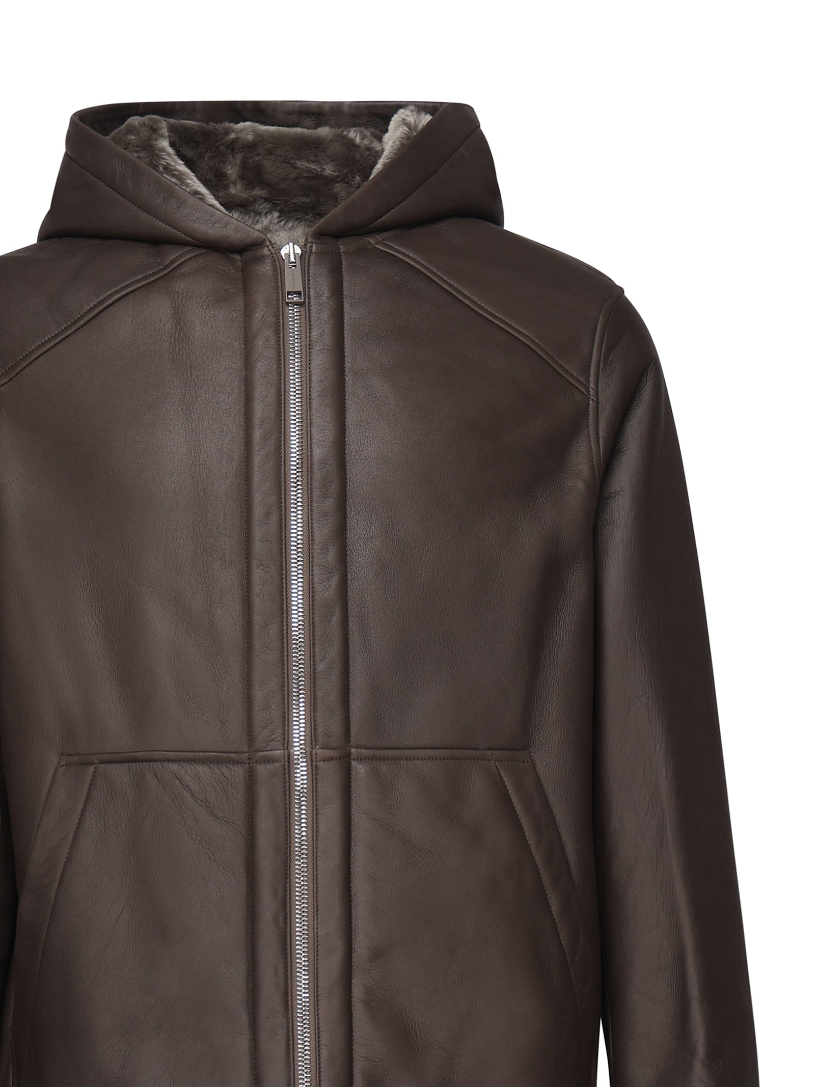 Shop Yves Salomon Leather Jacket With Hood In Alpes