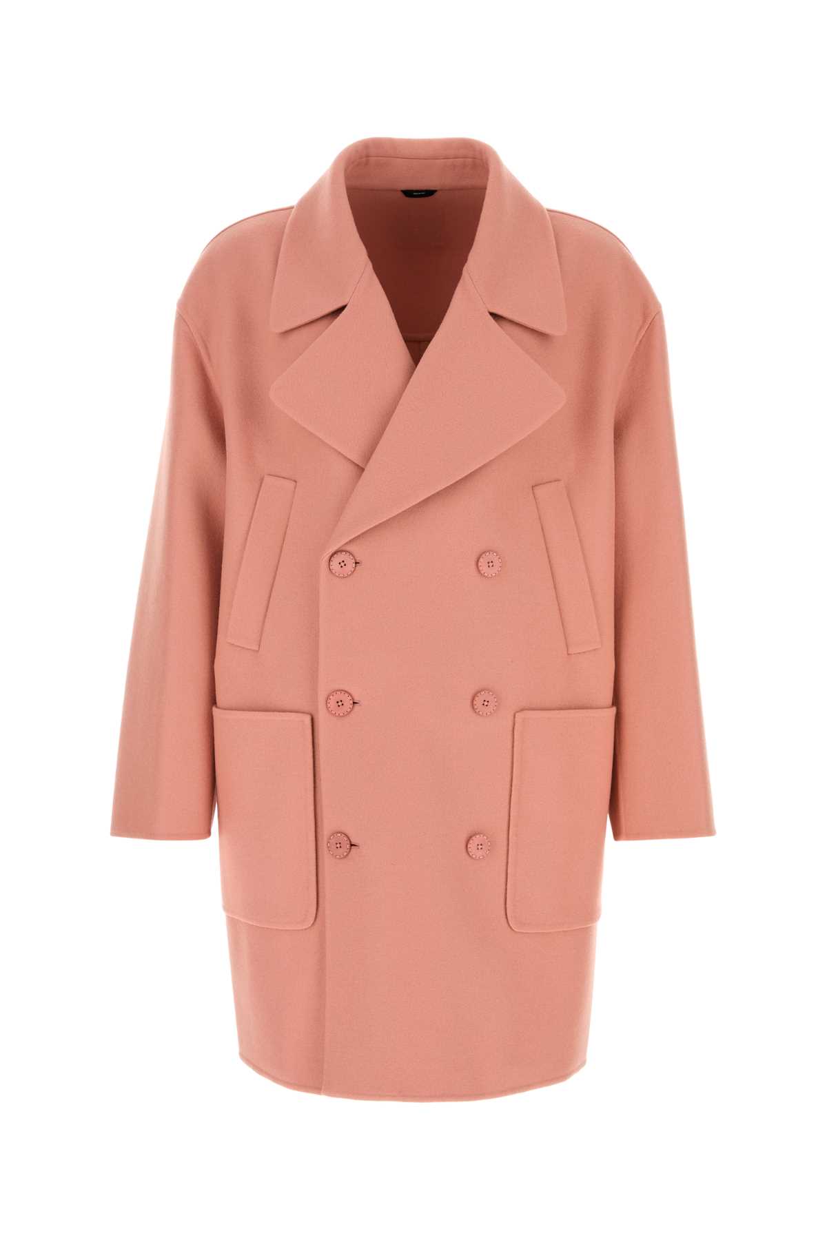 Fendi Double-breasted Wool Coat Featuring Large Pockets In Pink