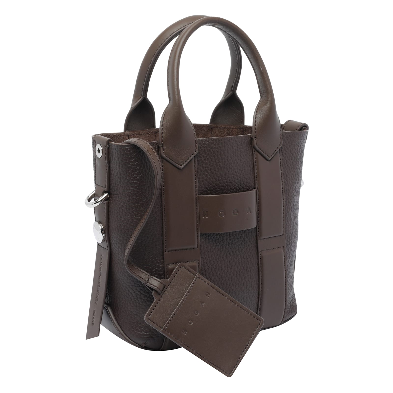 Hogan Small Script Leather Handbag In Brown