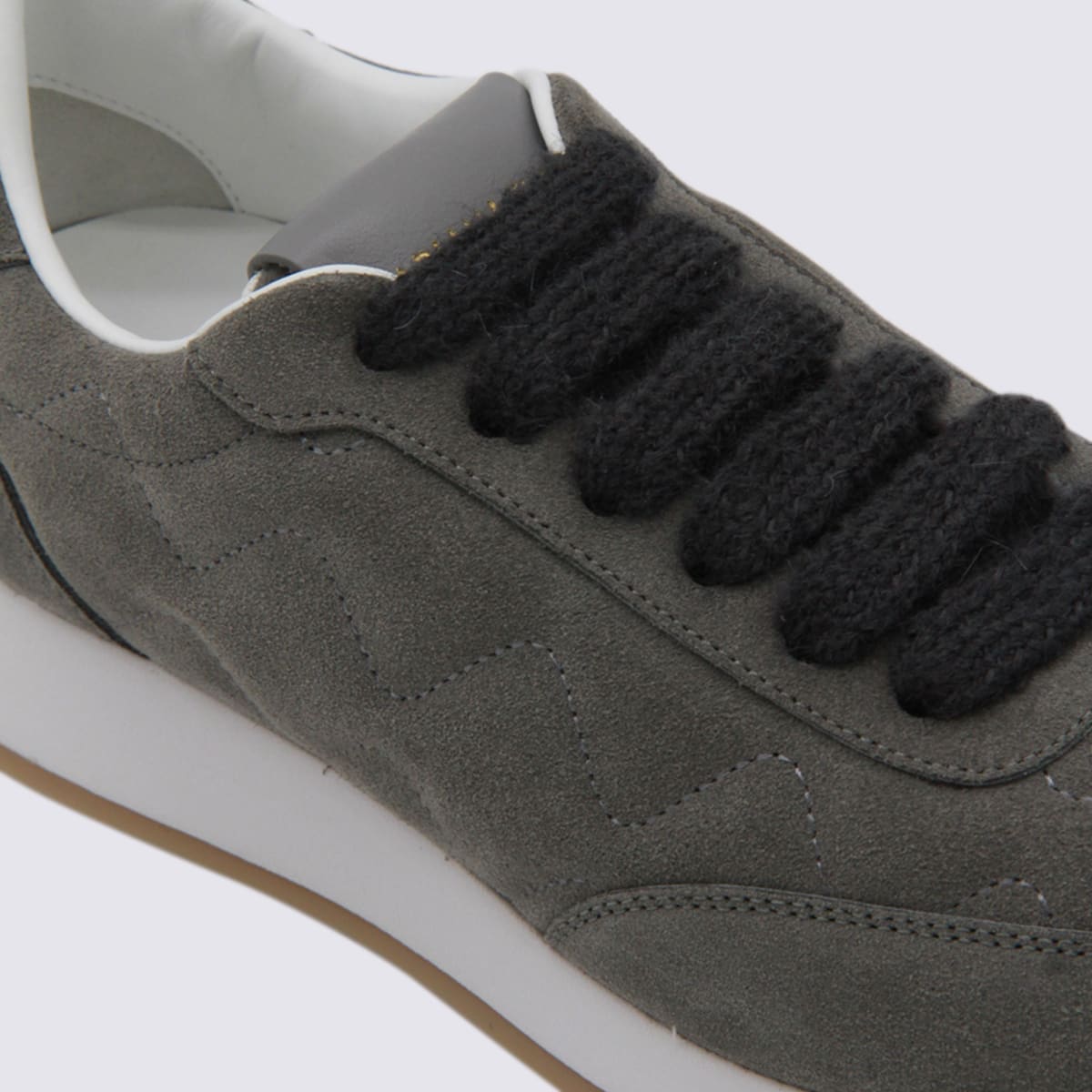 Fabiana Filippi Suede Sneakers With Rubber Sole And Stitching In Gray