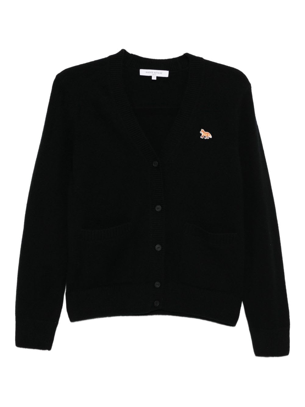 Maison Kitsuné V-neck Long Sleeve Wool Cardigan In Black