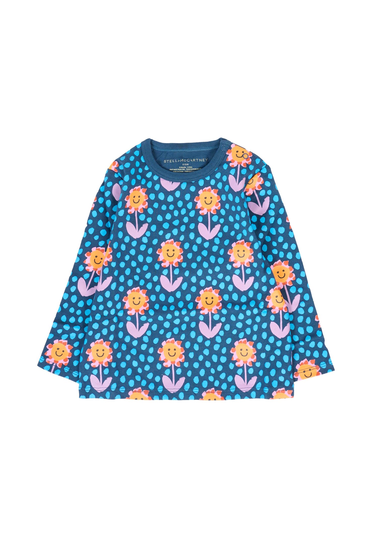 Stella Mccartney Blue T-shirt For Baby Girl With Flowers In Blue