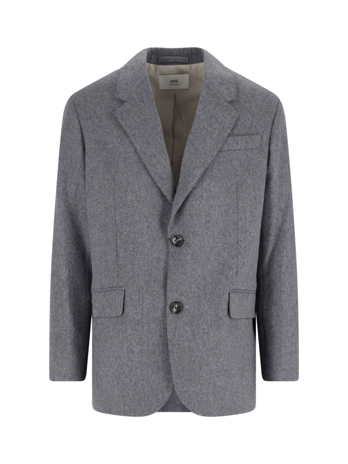 Ami Alexandre Mattiussi Ami Single-breasted Grey Virgin Wool Blazer With Classic Lapel In Gray