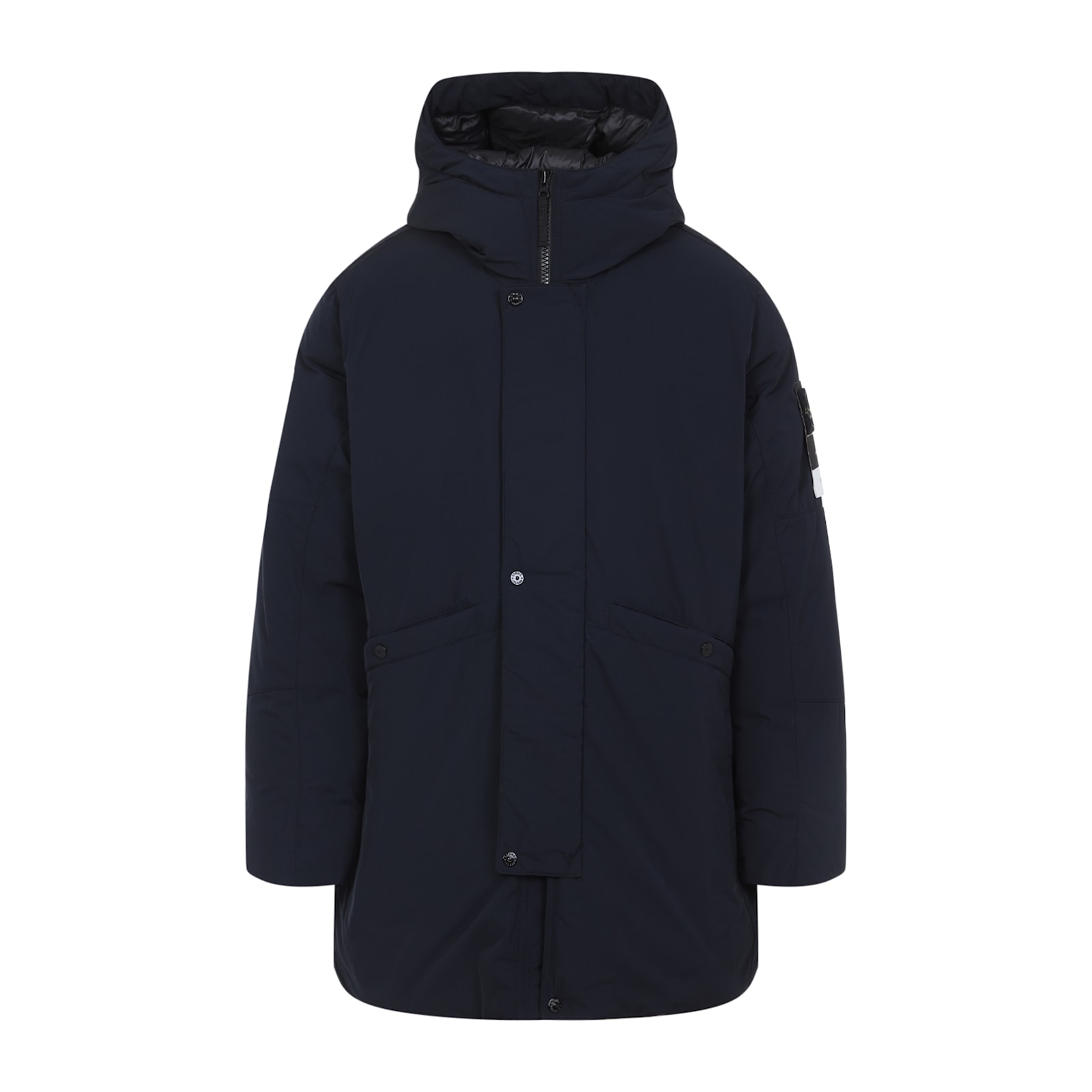 Stone Island Tech Fabric Hooded Parka In Black
