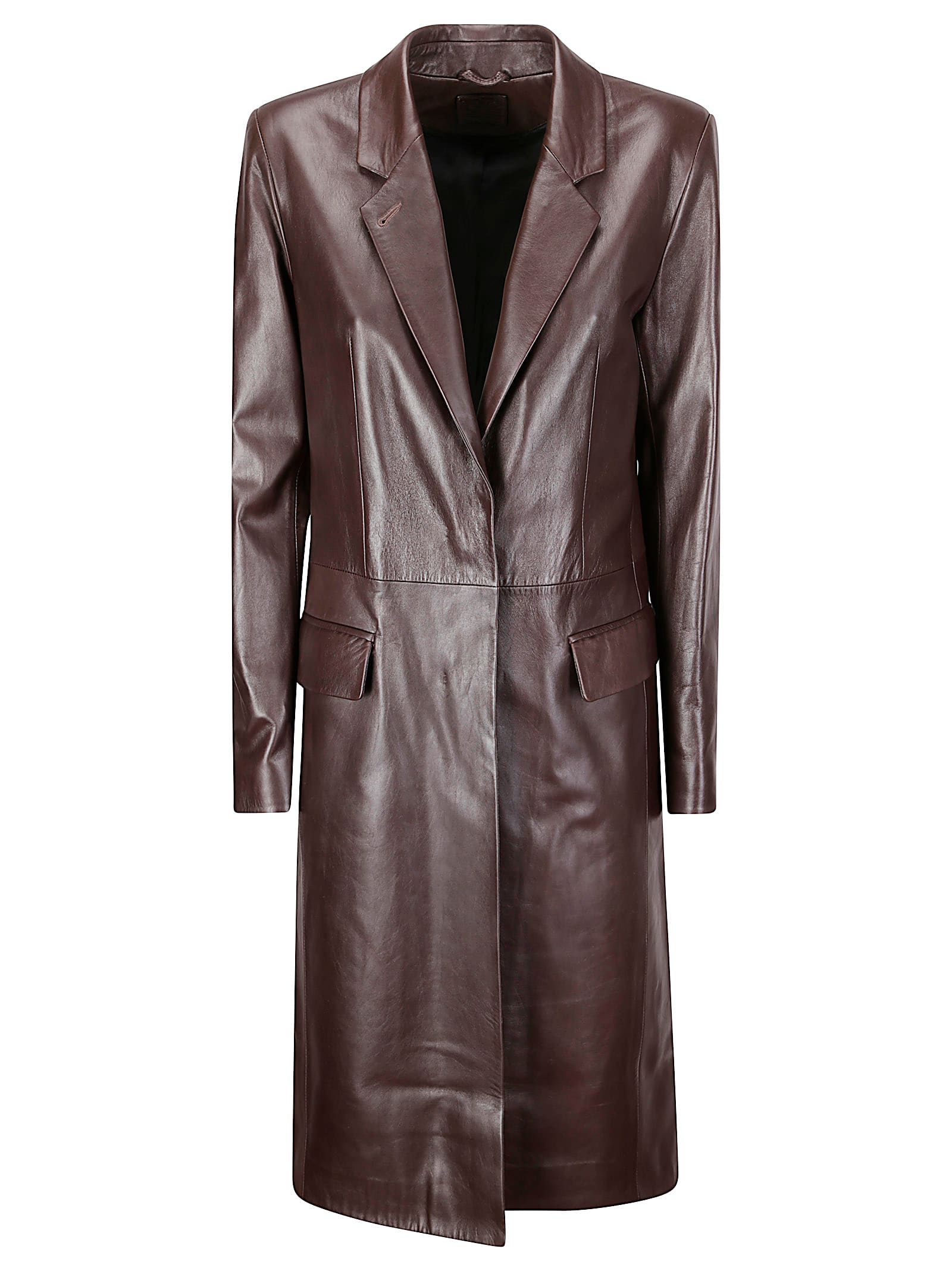 Desa 1972 Leather Lapel-collar Coat In Burgundy