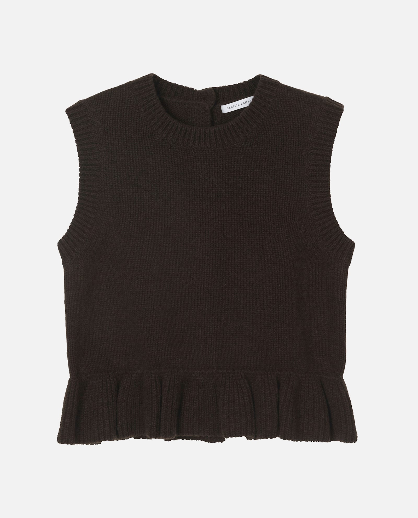 Cecilie Bahnsen Bill Ruffled Cashmere And Wool-blend Peplum Tank In Brown