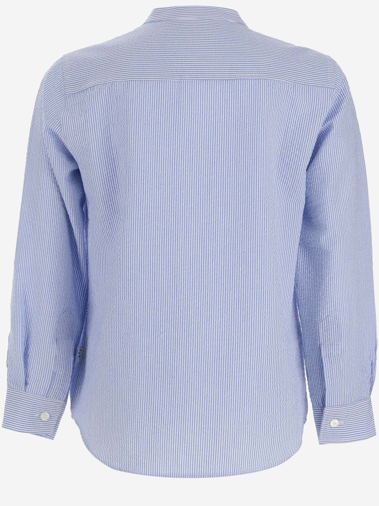 Shop Il Gufo Stretch Cotton Shirt With Striped Pattern In Clear Blue