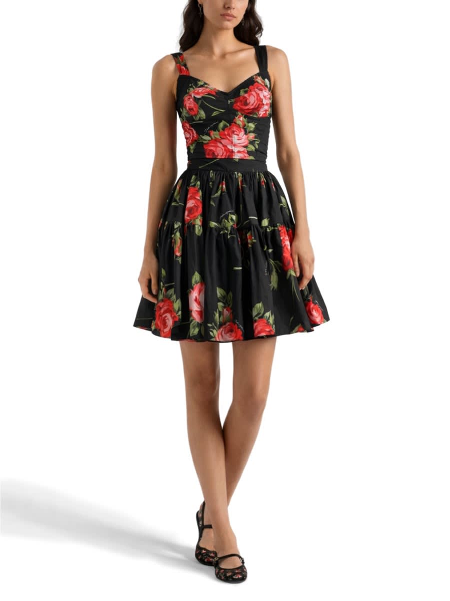 Dolce & Gabbana Black Mini Skirt With Floral Print Dolce E Gabbana