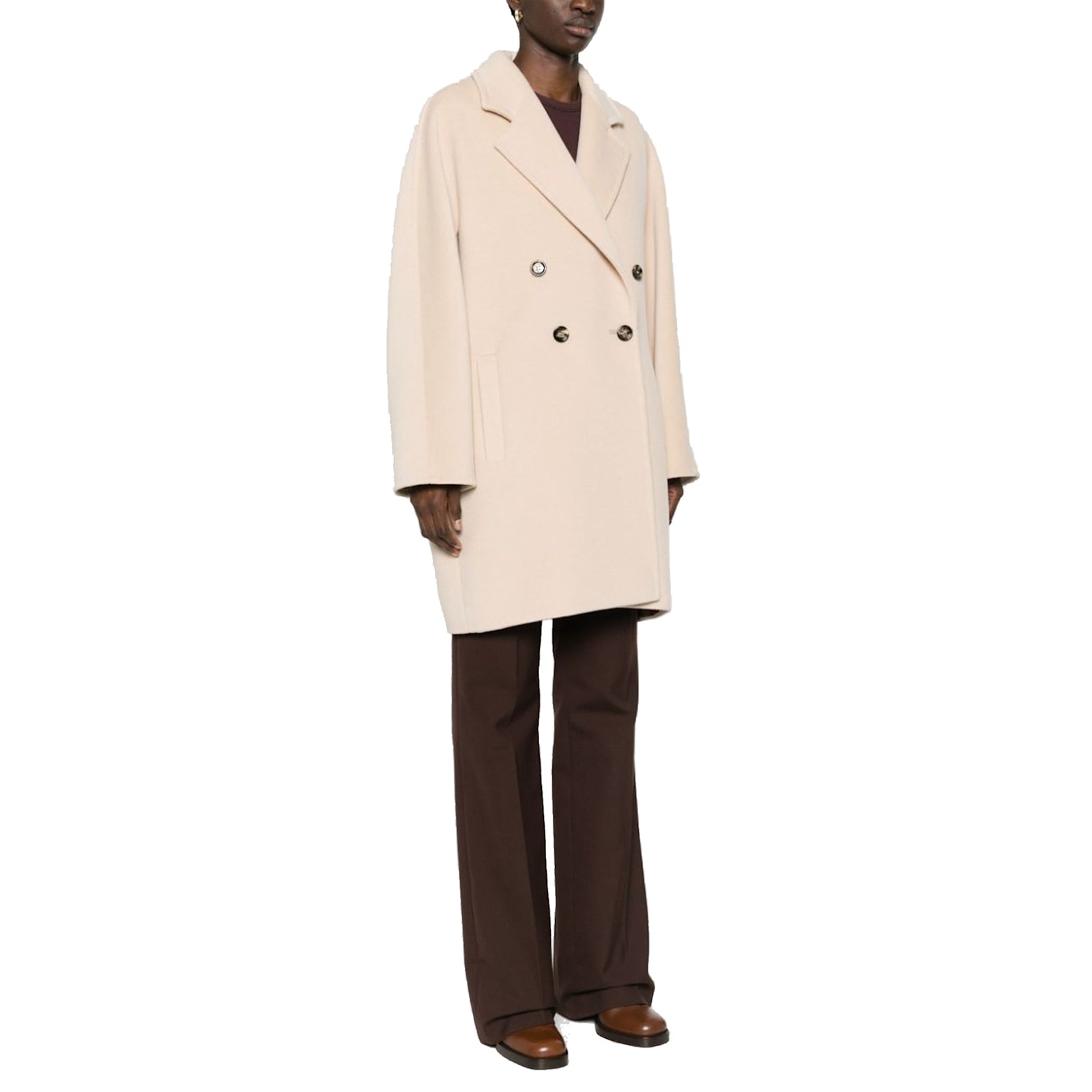 Max Mara Oversized Wool And Cashmere Coat With Lapel Collar And Kimono Sleeves In Neutral