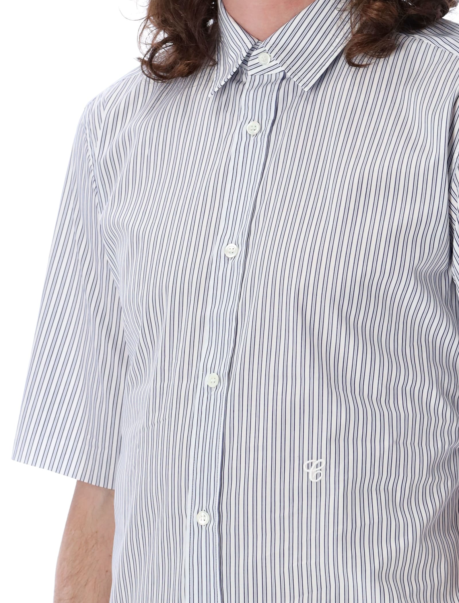 Shop Maison Margiela Striped Shirt In Blue White Stripes