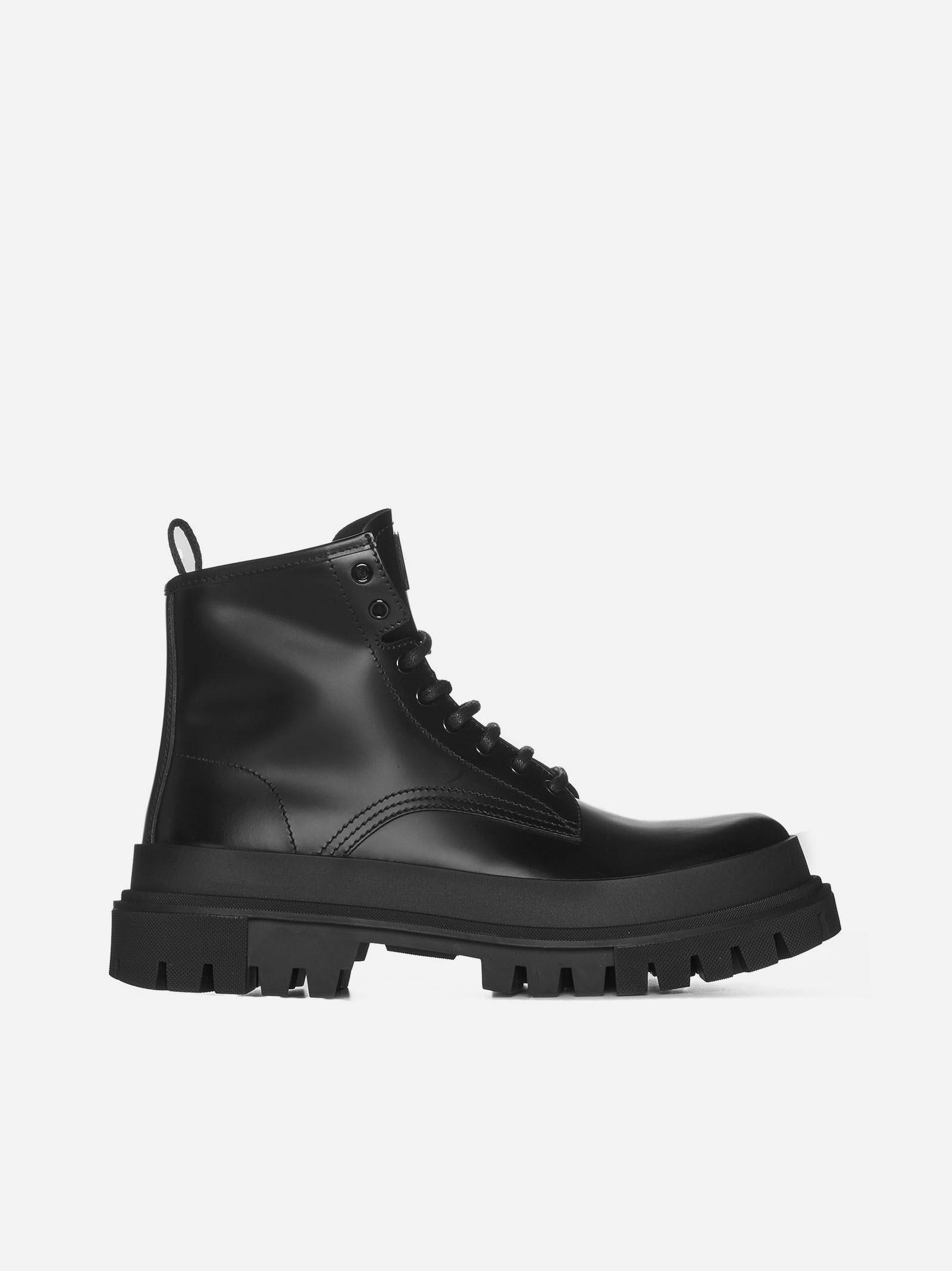 Shop Dolce & Gabbana Leather Combat Boots In Black