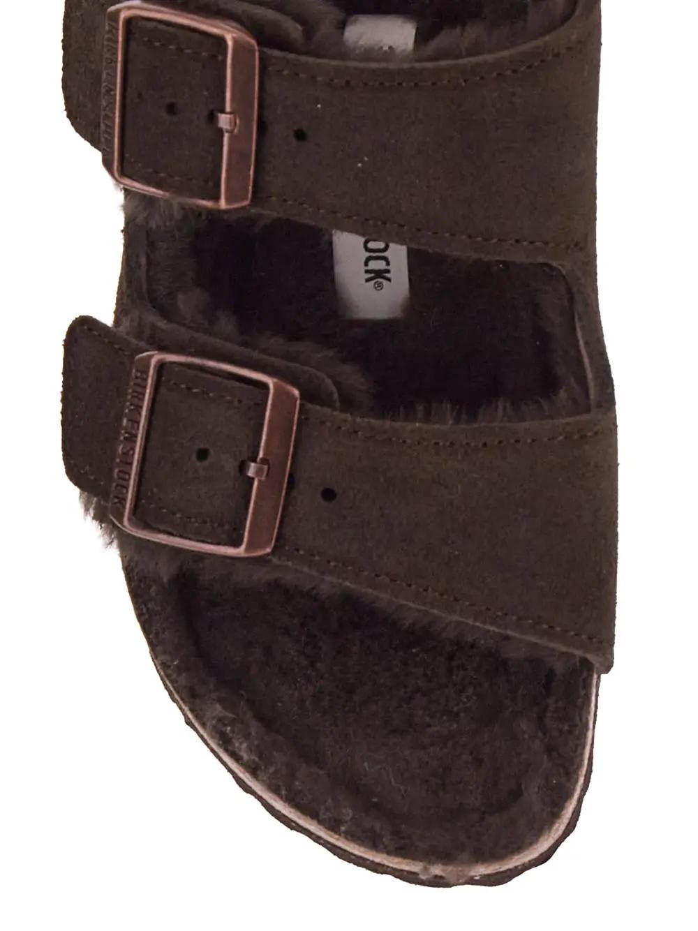 Birkenstock Arizona Double Strap Shearling Sandals In Marrone