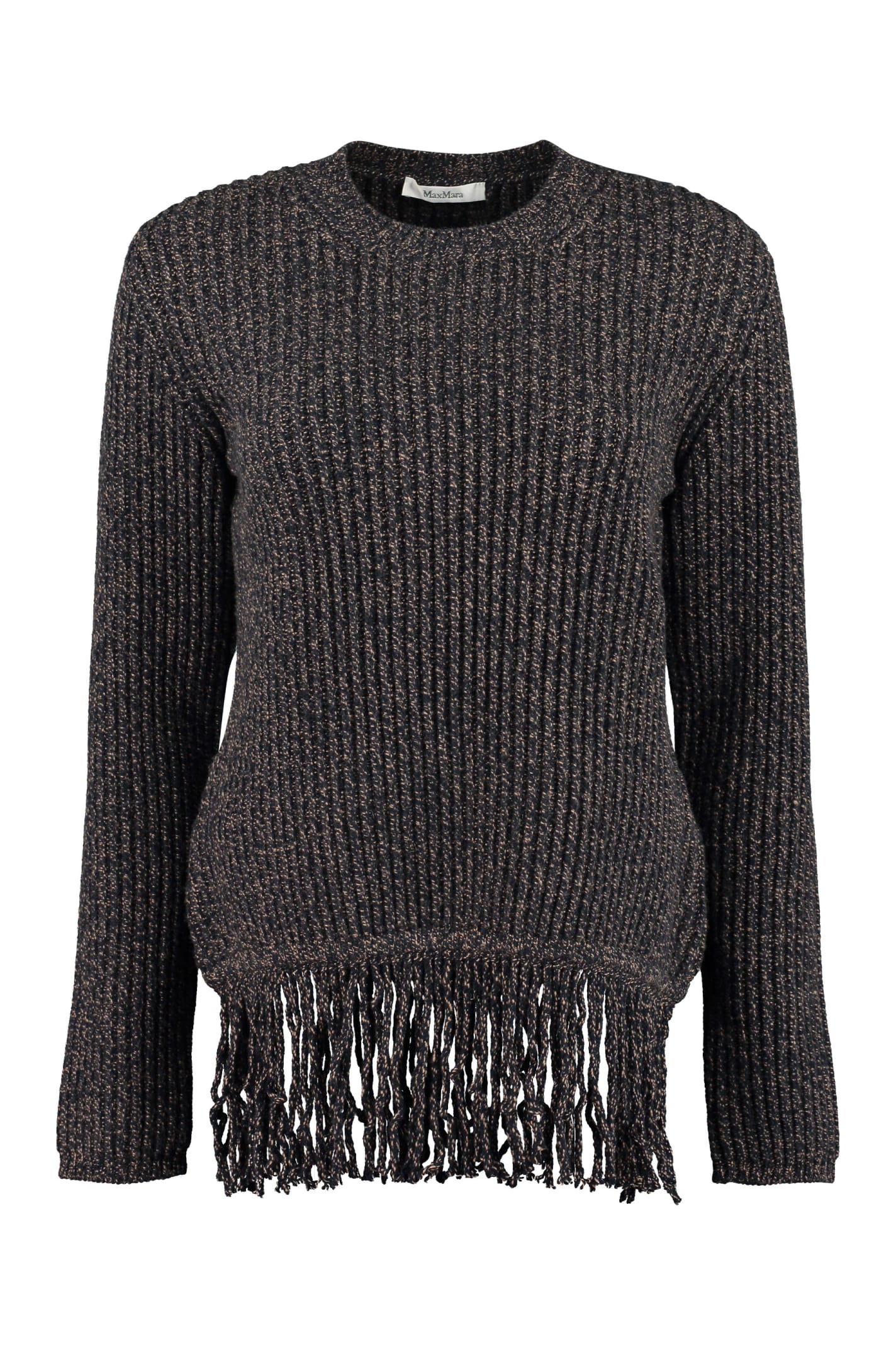 Shop Max Mara Femme Ribbed Sweater With Fringes In Blue