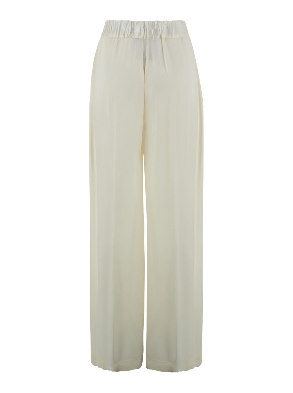 Semicouture Semi Couture Wide-leg Satin Pants With Comfortable Elastic Waistband In White