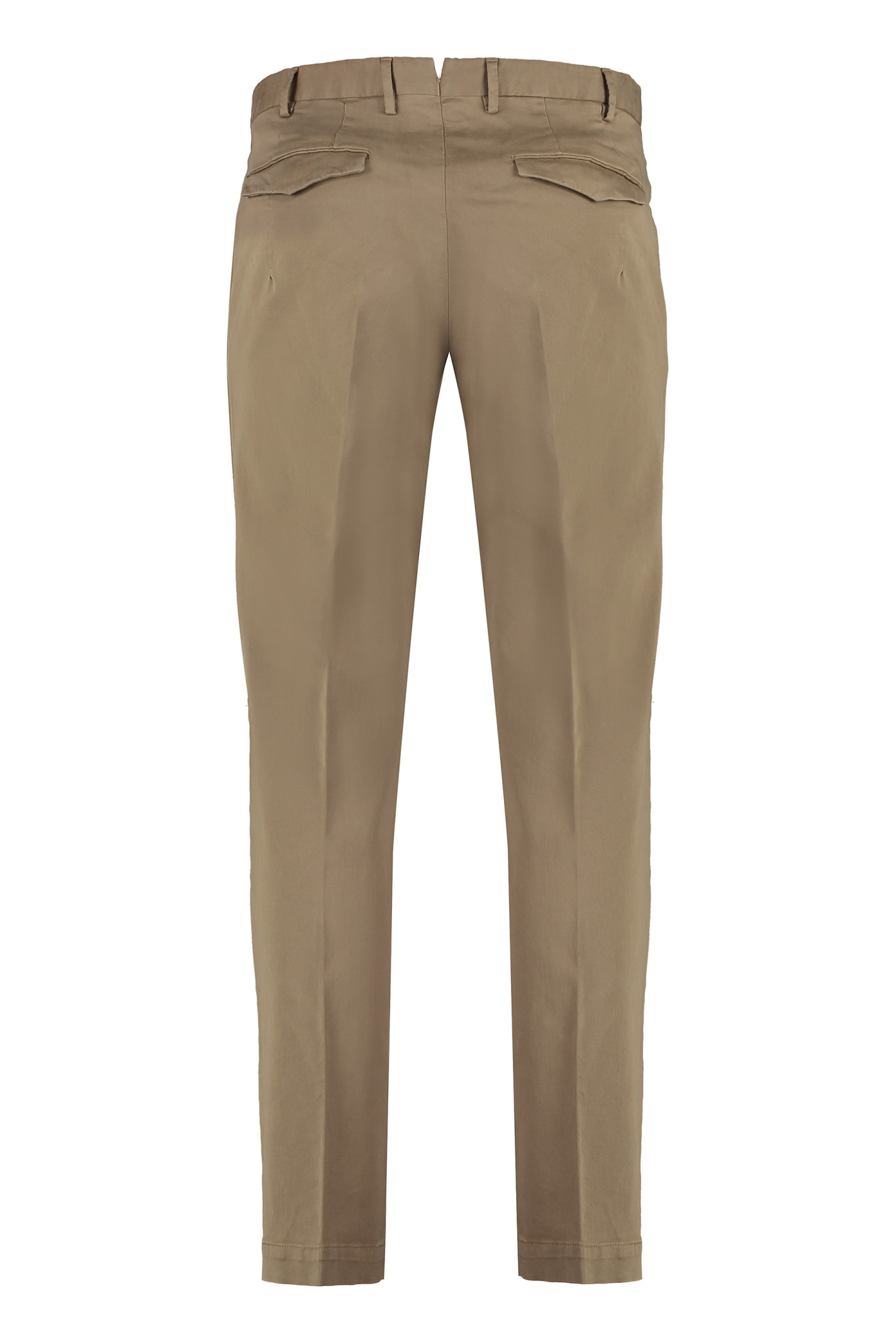 Pt Torino Stretch Cotton Trouser With Logo Metal Charm In Sand