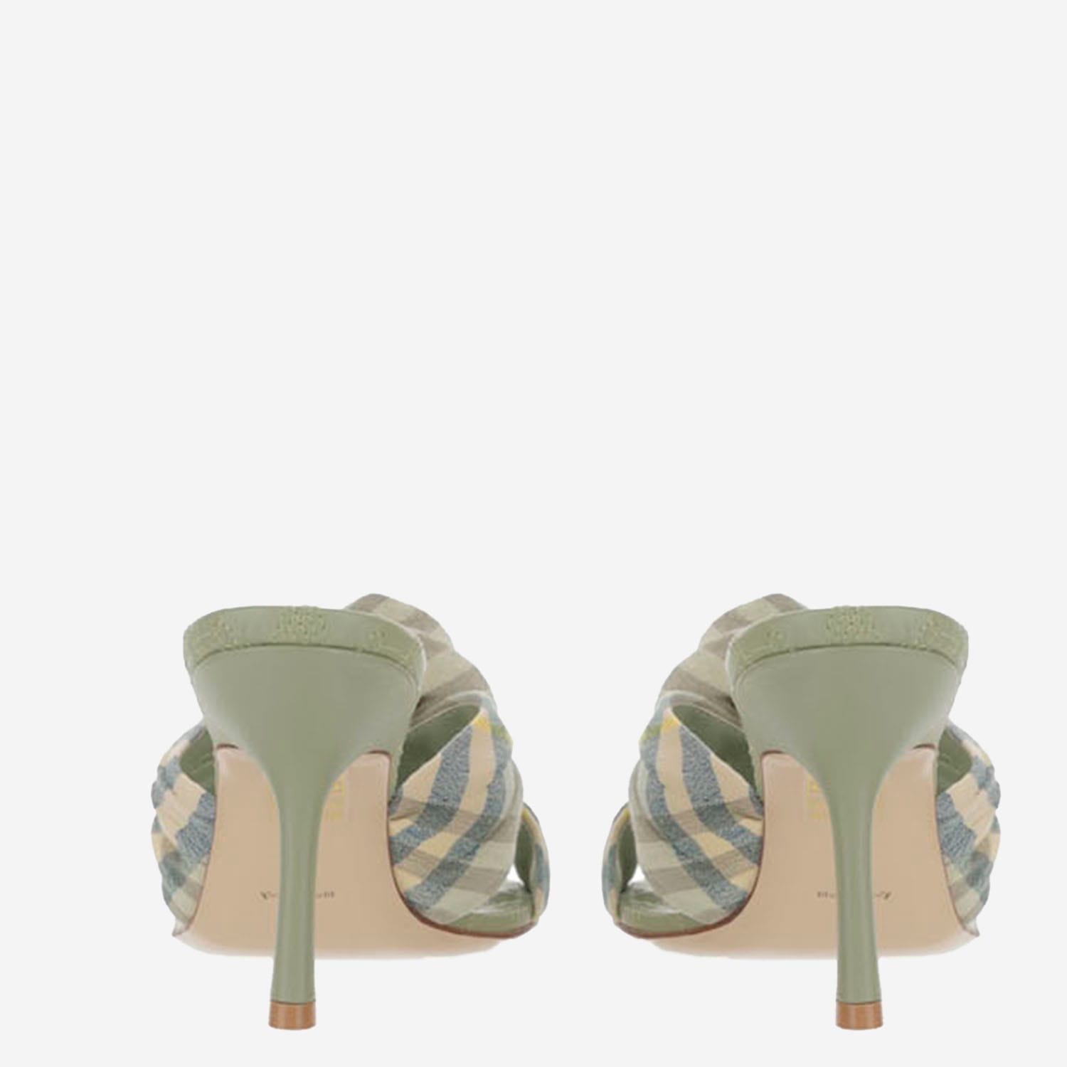 Shop Burberry Mews Rose Stretch Linen Blend Check Mules In Green
