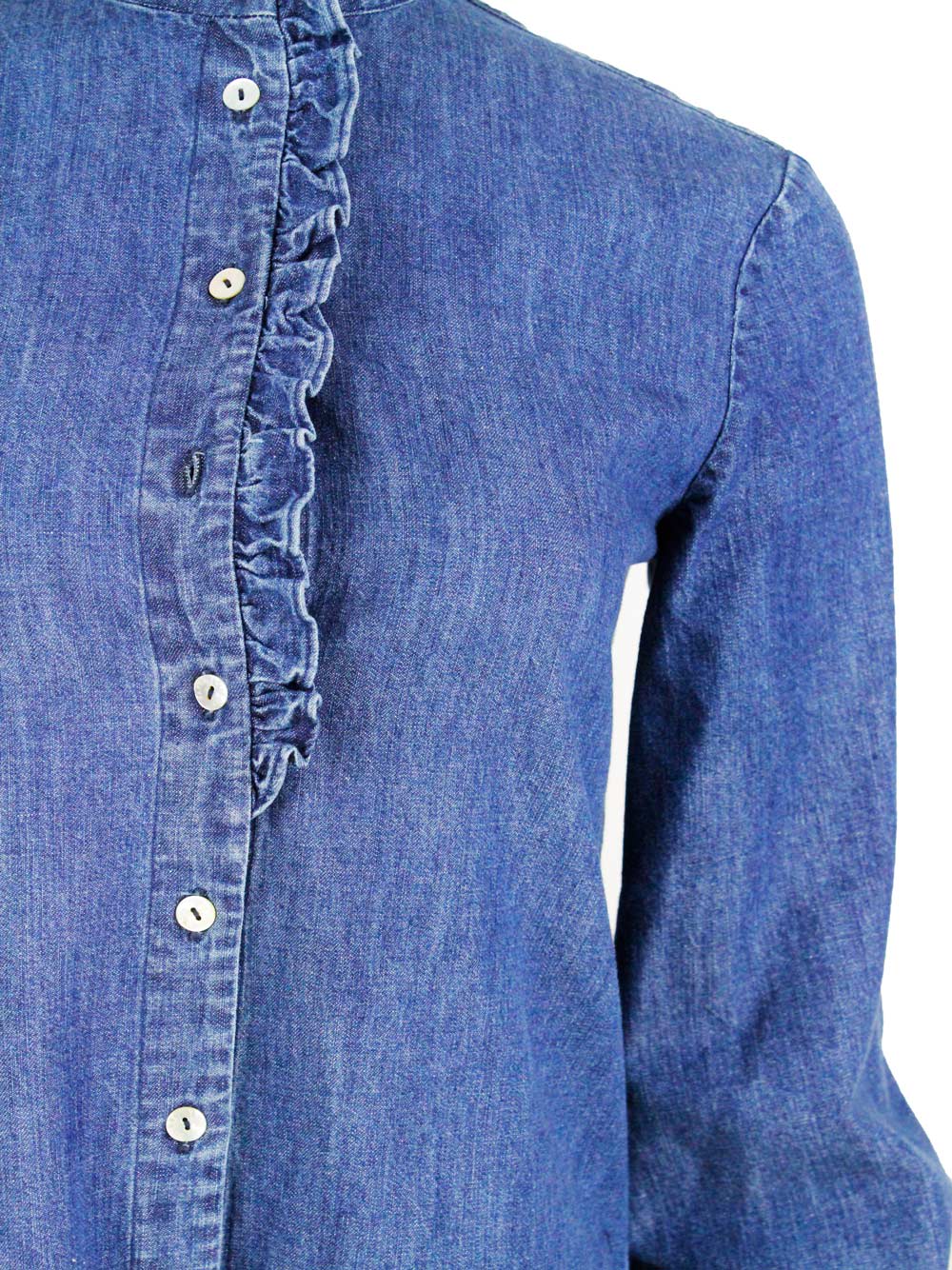 Shop Barba Napoli Long-sleeved Shirt In Fine Denim Embellished With Rouges On The Collar And Along The Buttons. Regula
