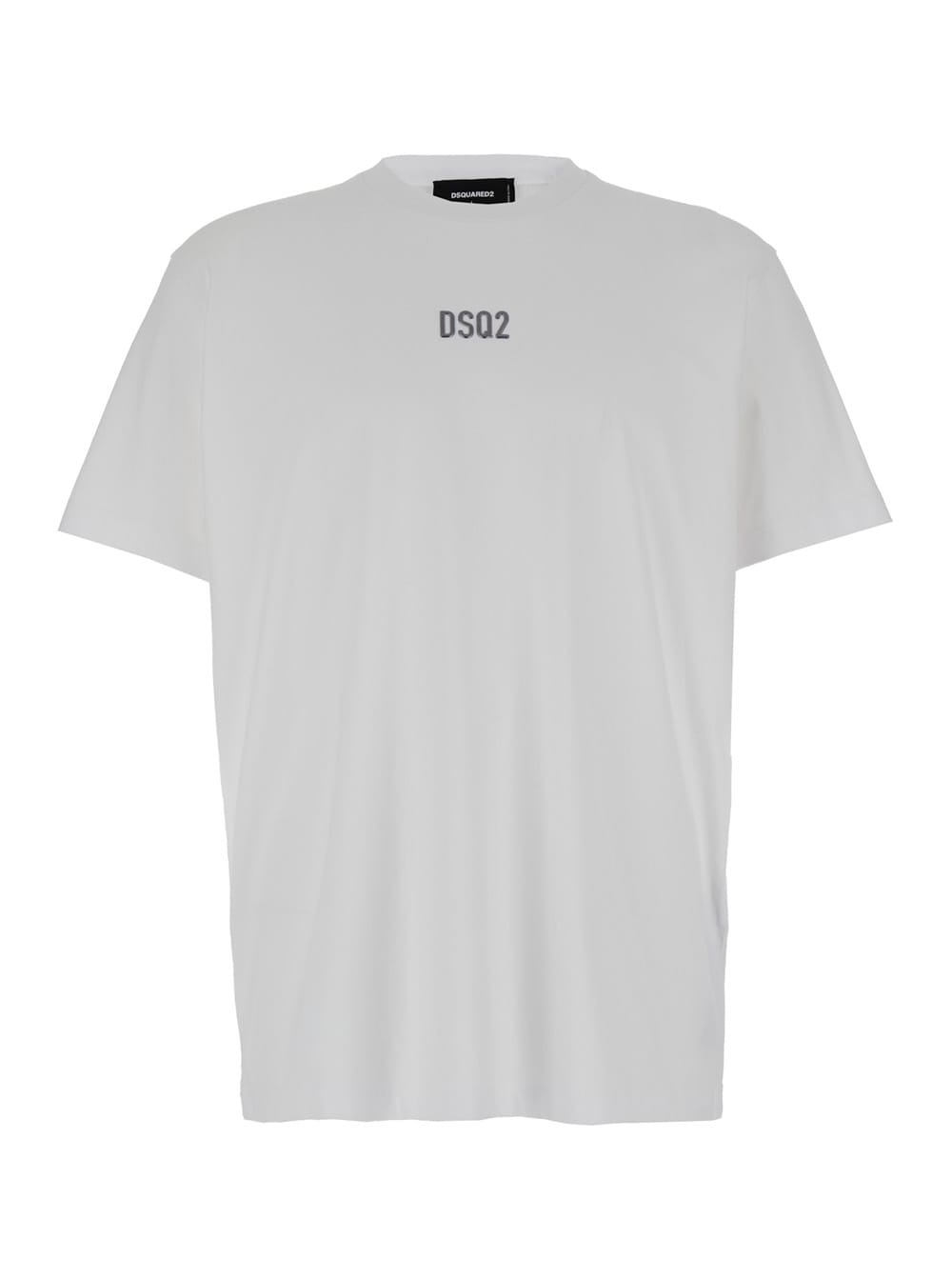 Shop Dsquared2 White Crewneck T-shirt With Dsq2 Logo In Cotone Man