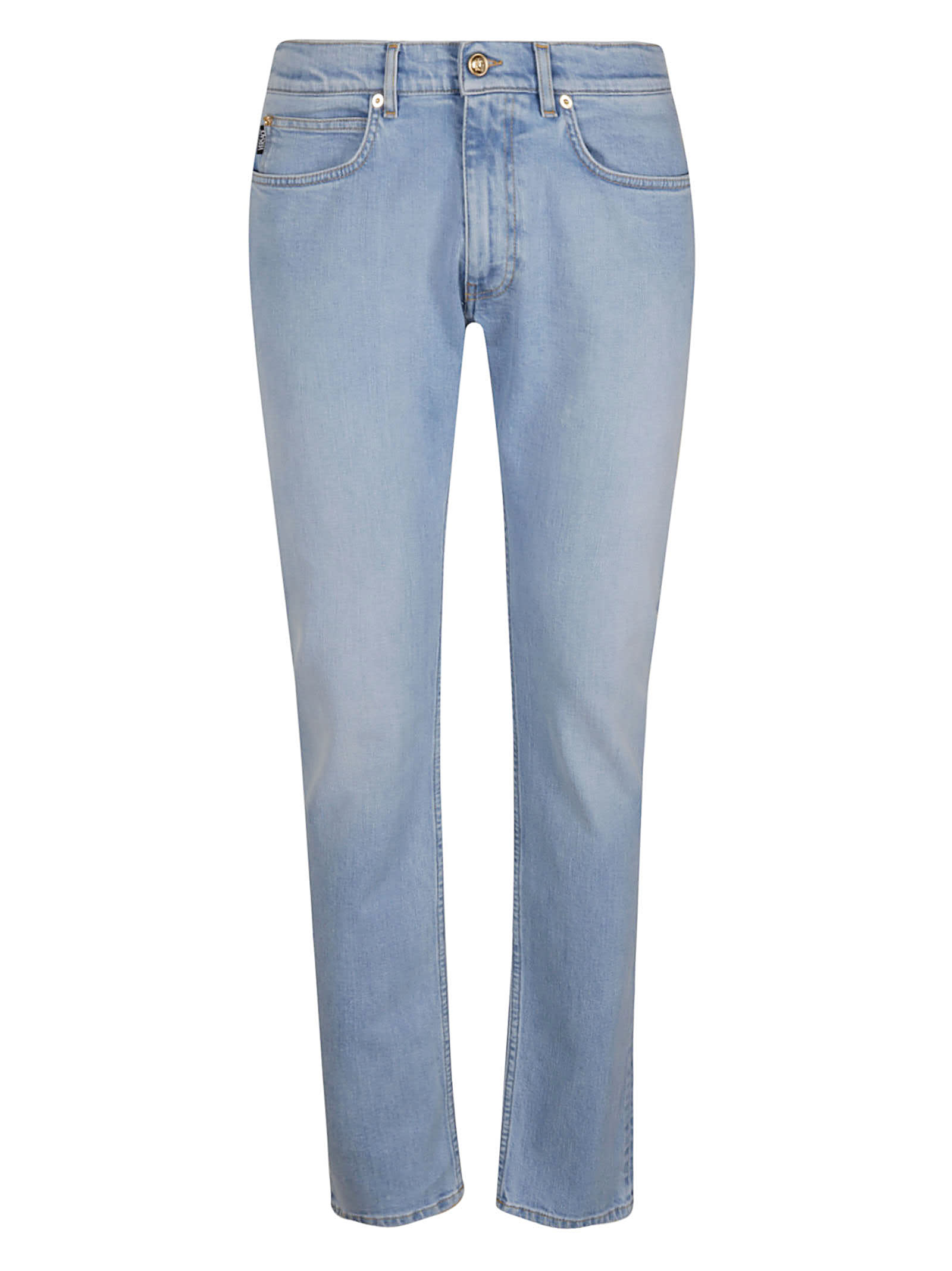 Versace Buttoned Fit Jeans In Medium Blue