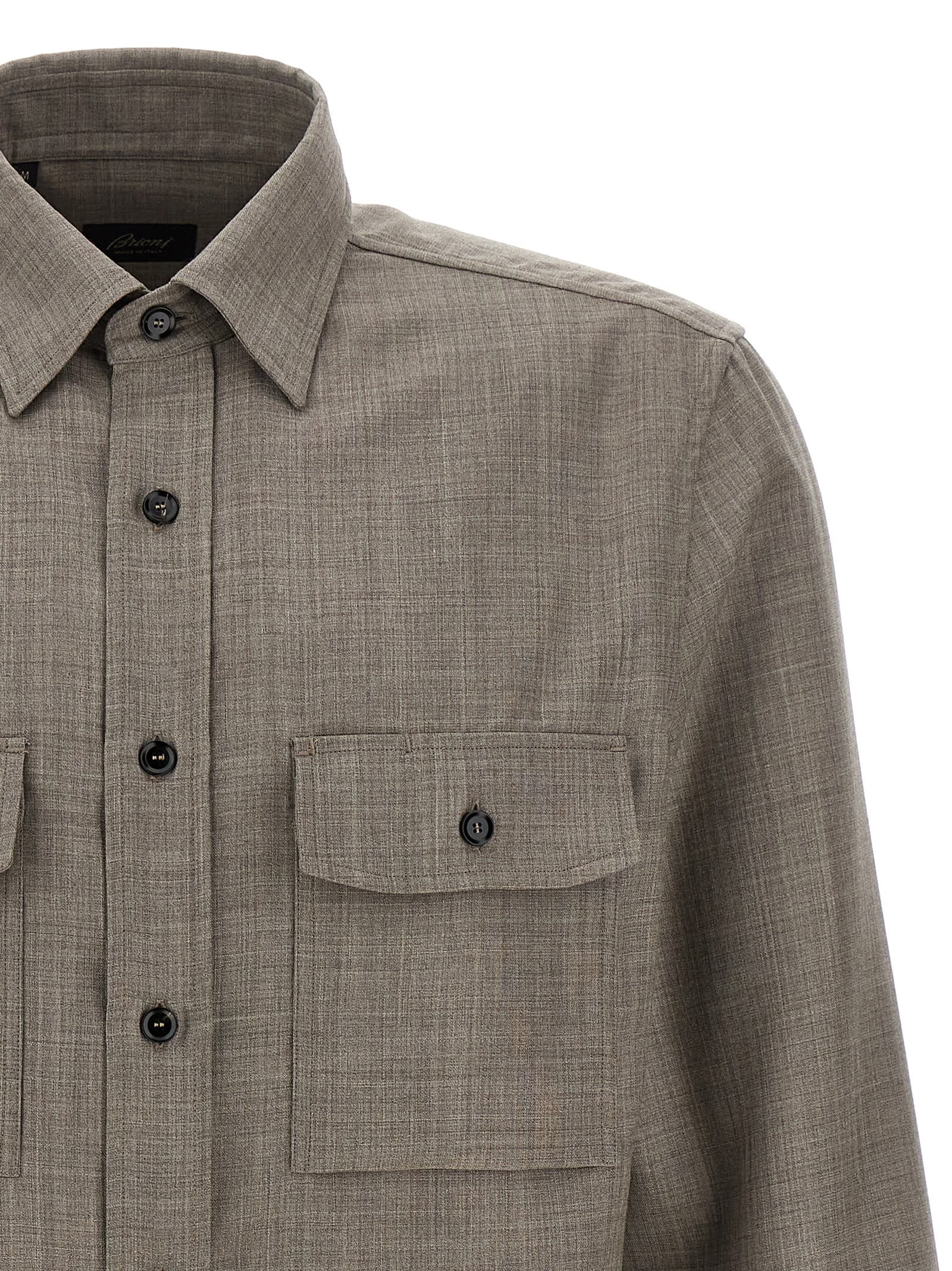 Brioni Military Style Shirt With Pockets And Long Sleeves In Gray