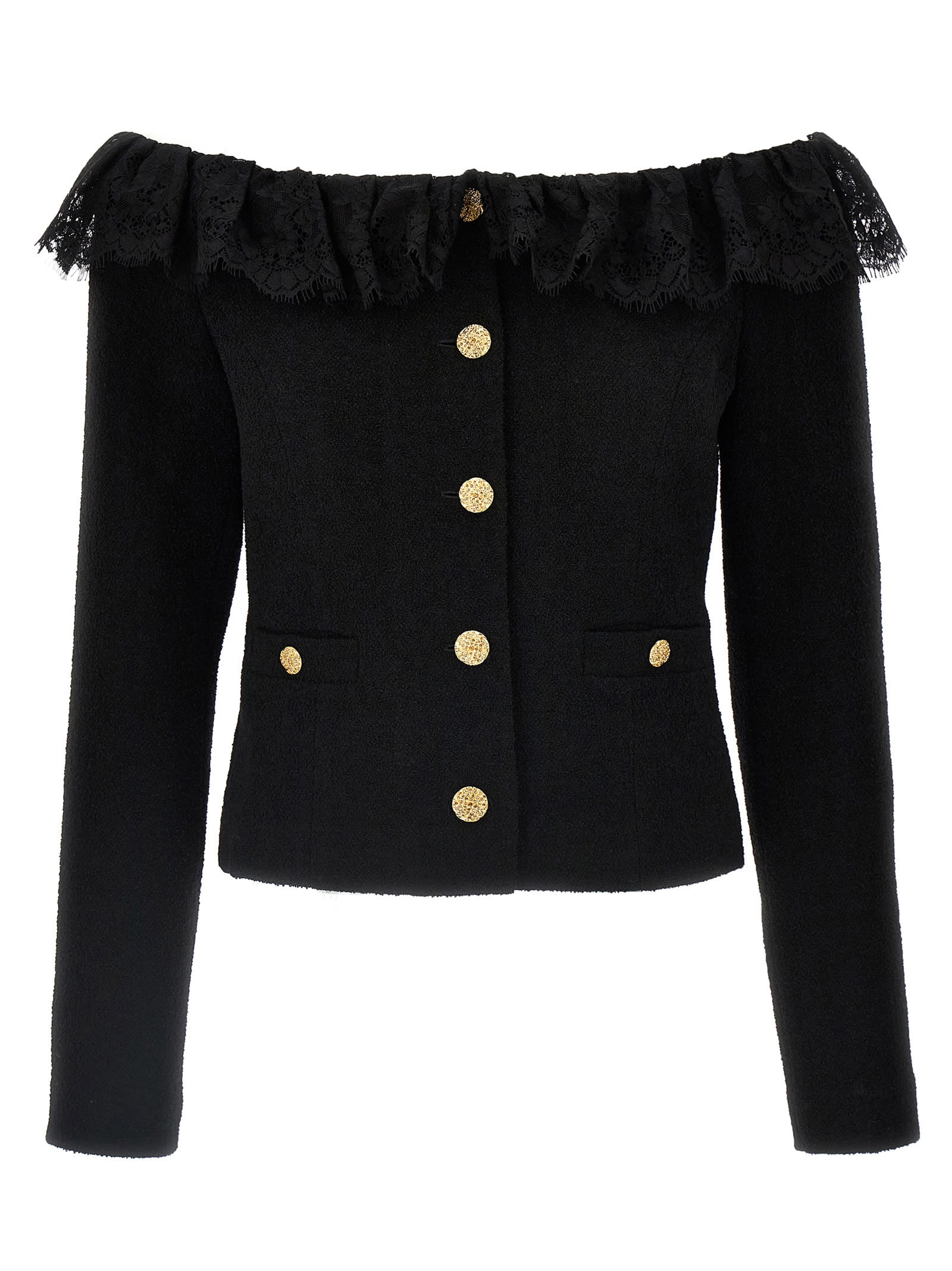 Shop Alessandra Rich Boucle Tweed Short Jacket In Black