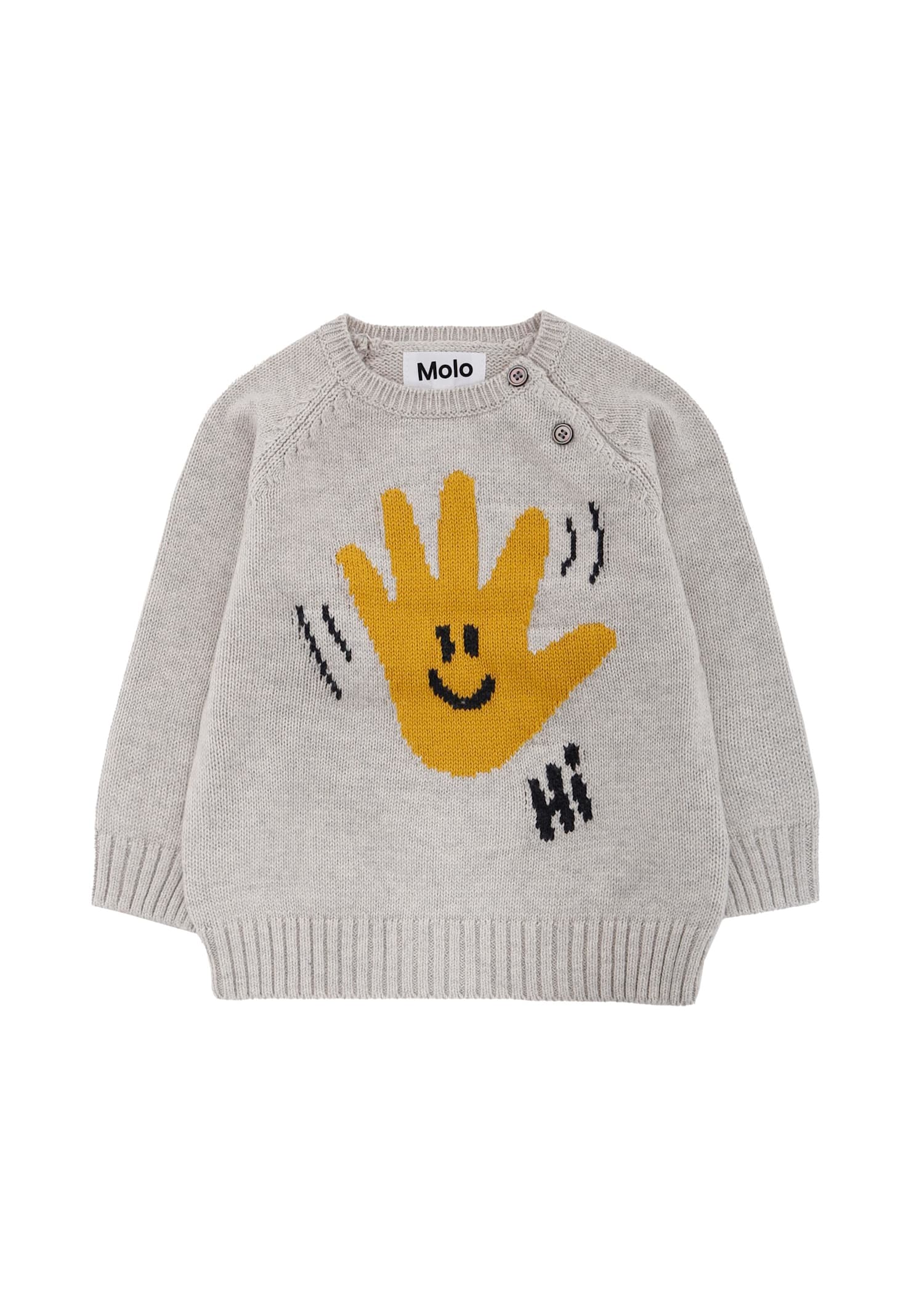 Molo Beige Sweater For Babykids With Hand In Gray