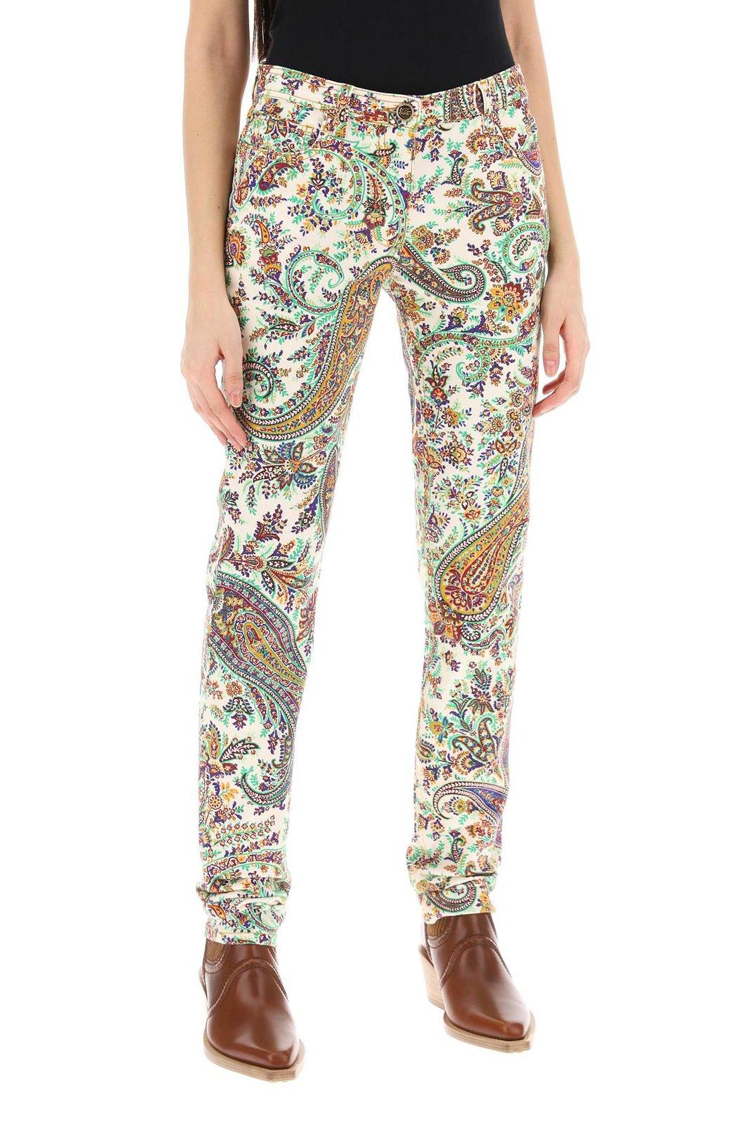 Shop Etro Paisley-printed High-waist Stretched Jeans In Stampa Fdo Bianco (white)
