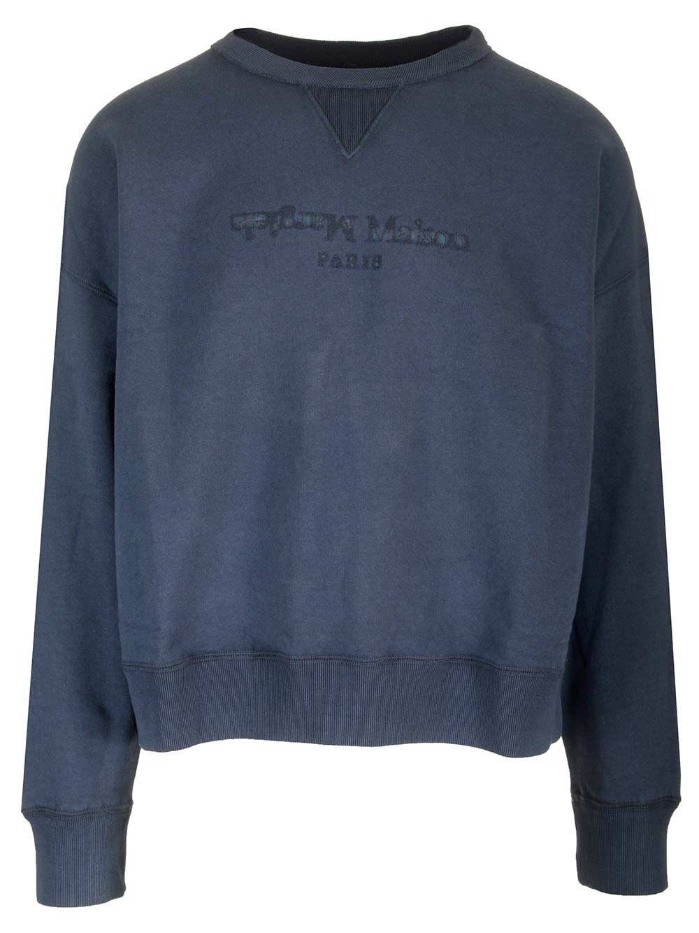 Shop Maison Margiela Crew-neck Sweatshirt With Reverse Logo In Blue