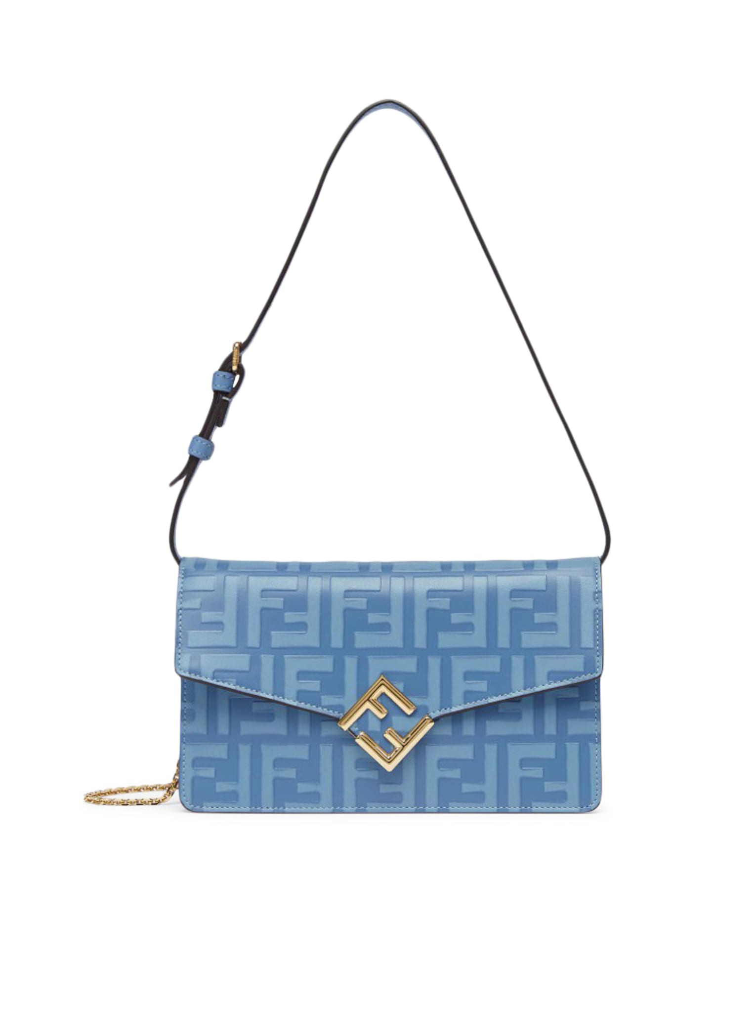 Shop Fendi Chain Pouch Wallet On Chain Vitello Stampa In Blue Violet Os