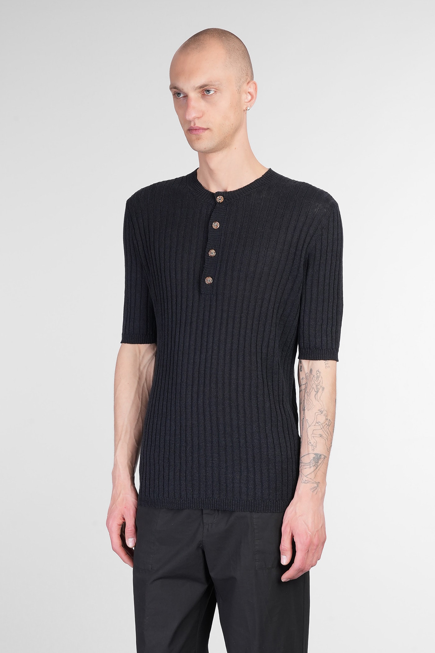 Mauro Grifoni T-shirt In Black Linen