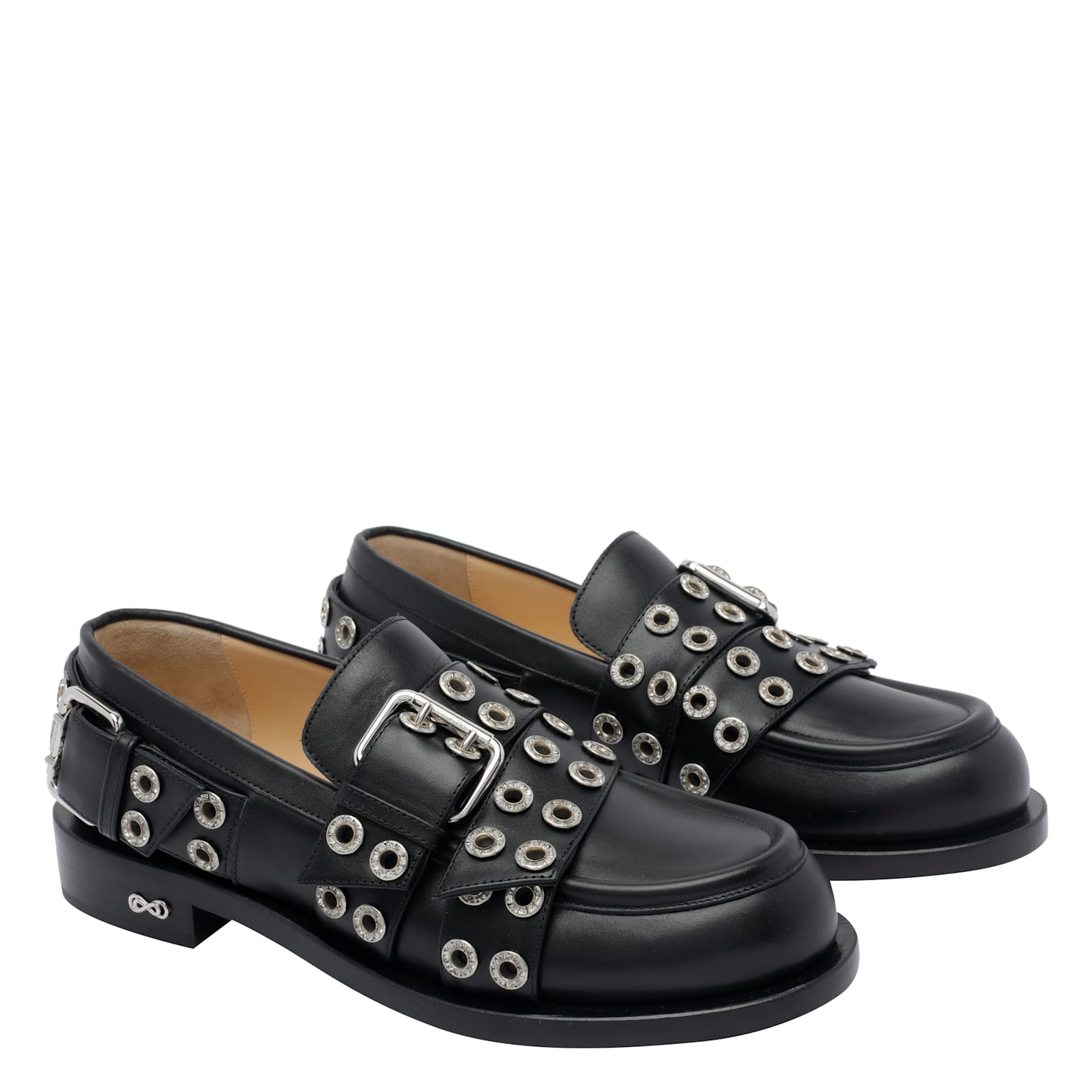 Mach & Mach Buckle Belt Vintage Loafers In Black