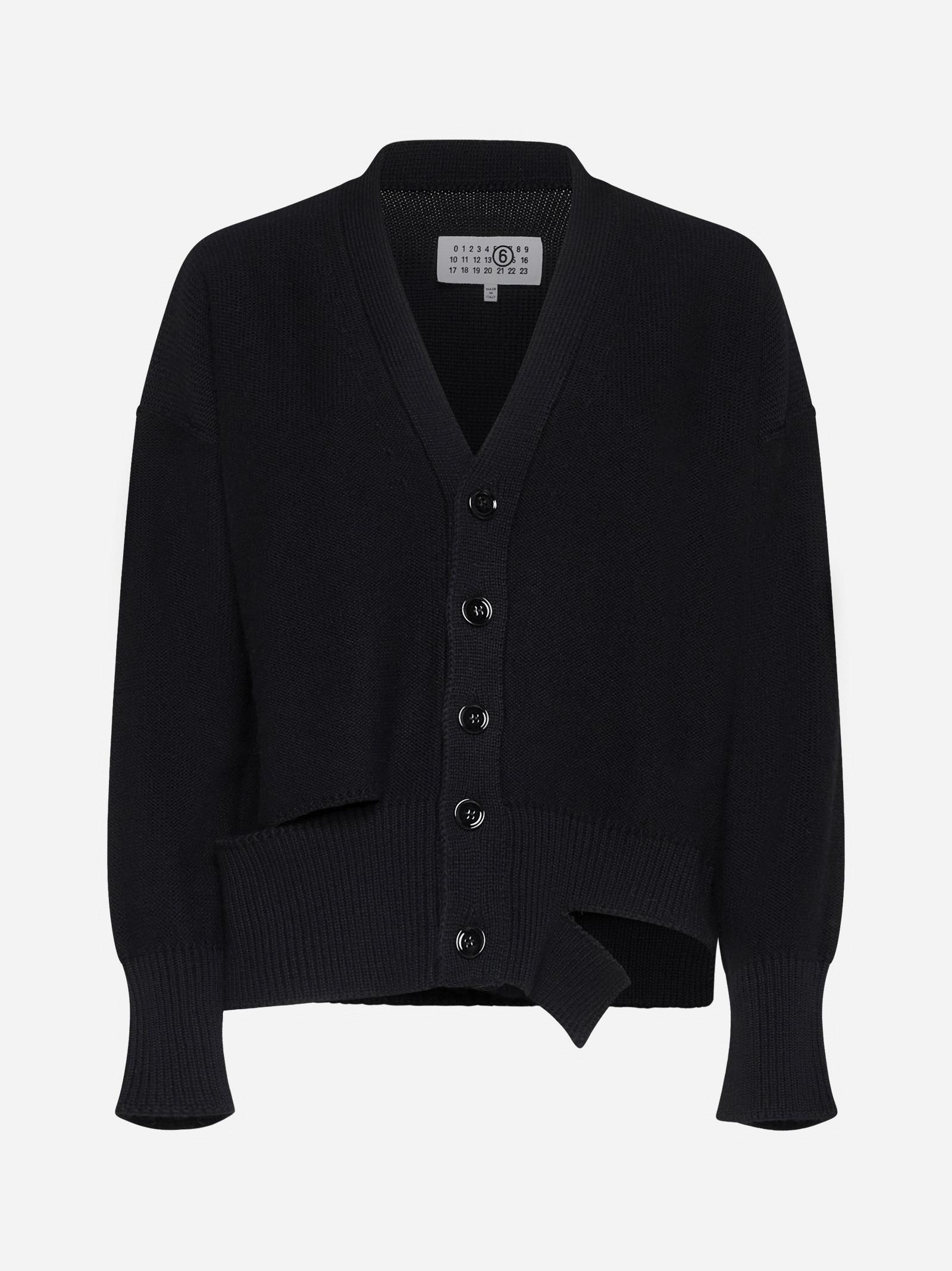 Shop Mm6 Maison Margiela Cut-outs Wool-blend Cardigan In Black